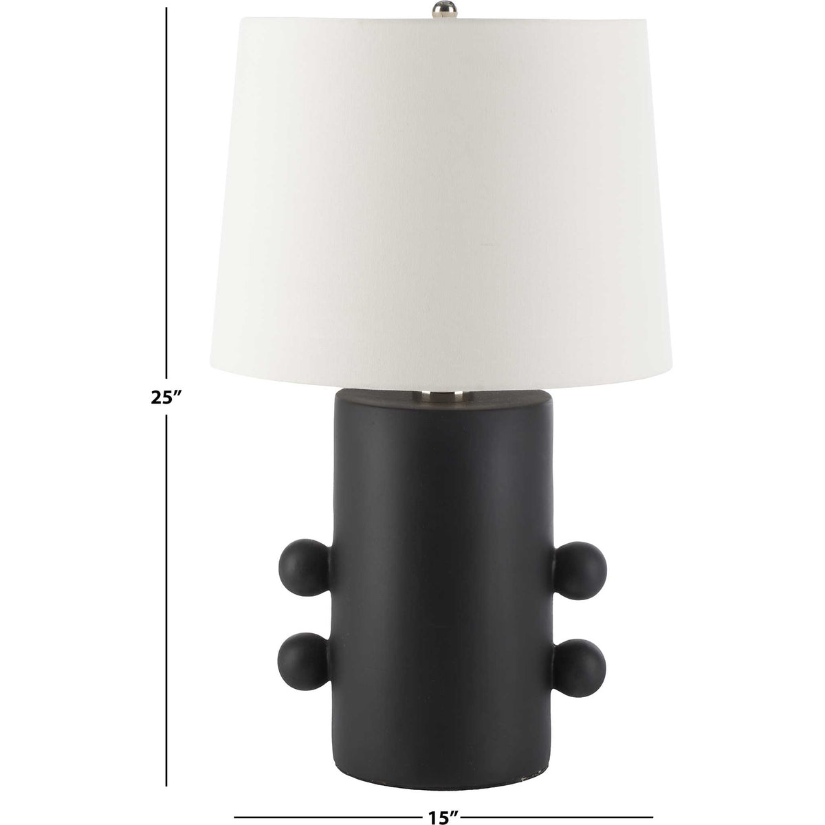 Tall 25-inch profile with bold black ceramic base and a crisp off-white shade. || TBL2008A || dimension_studio