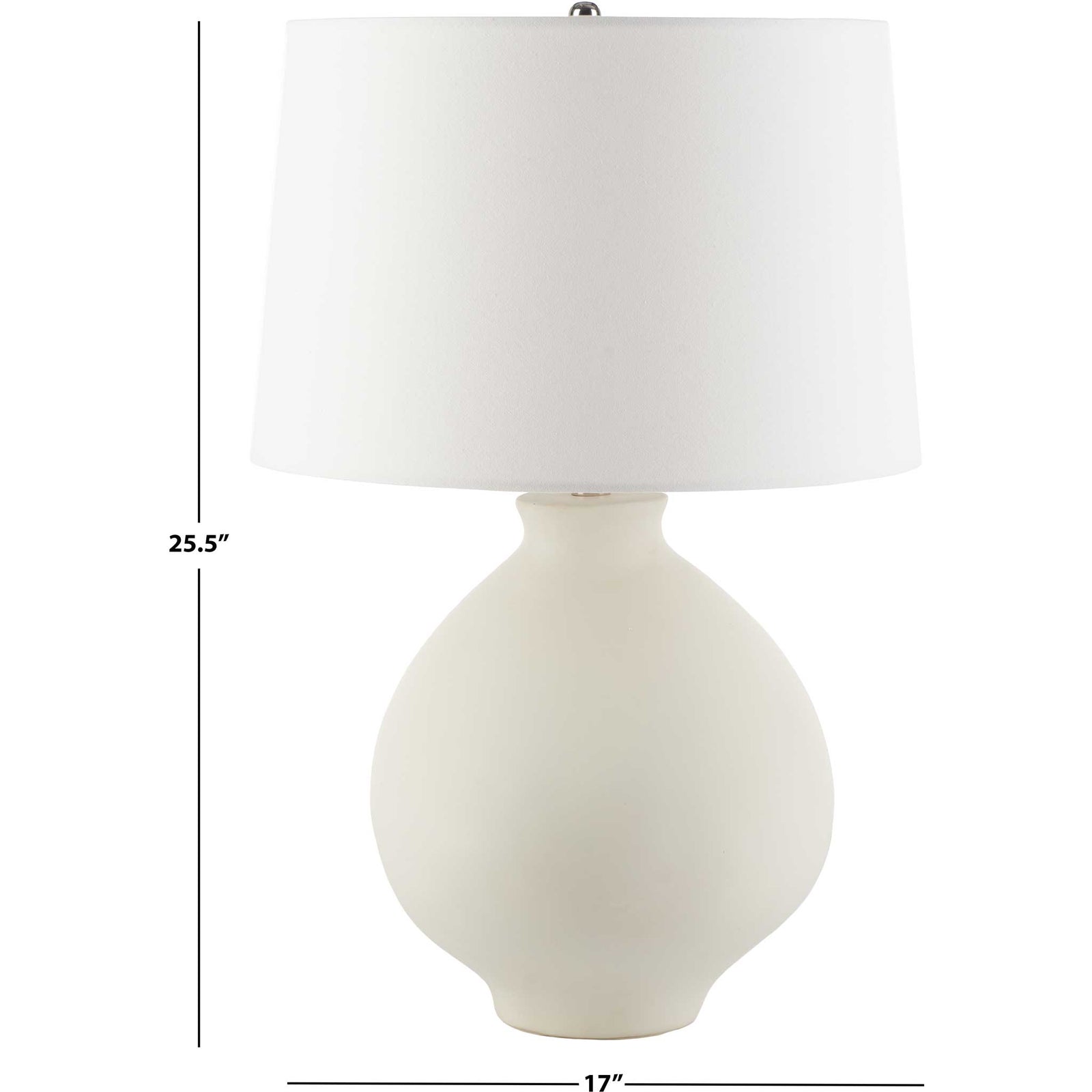 25.5 inch tall white ceramic table lamp with 17 inch width and a cotton-linen drum shade || TBL2009A || dimension_studio