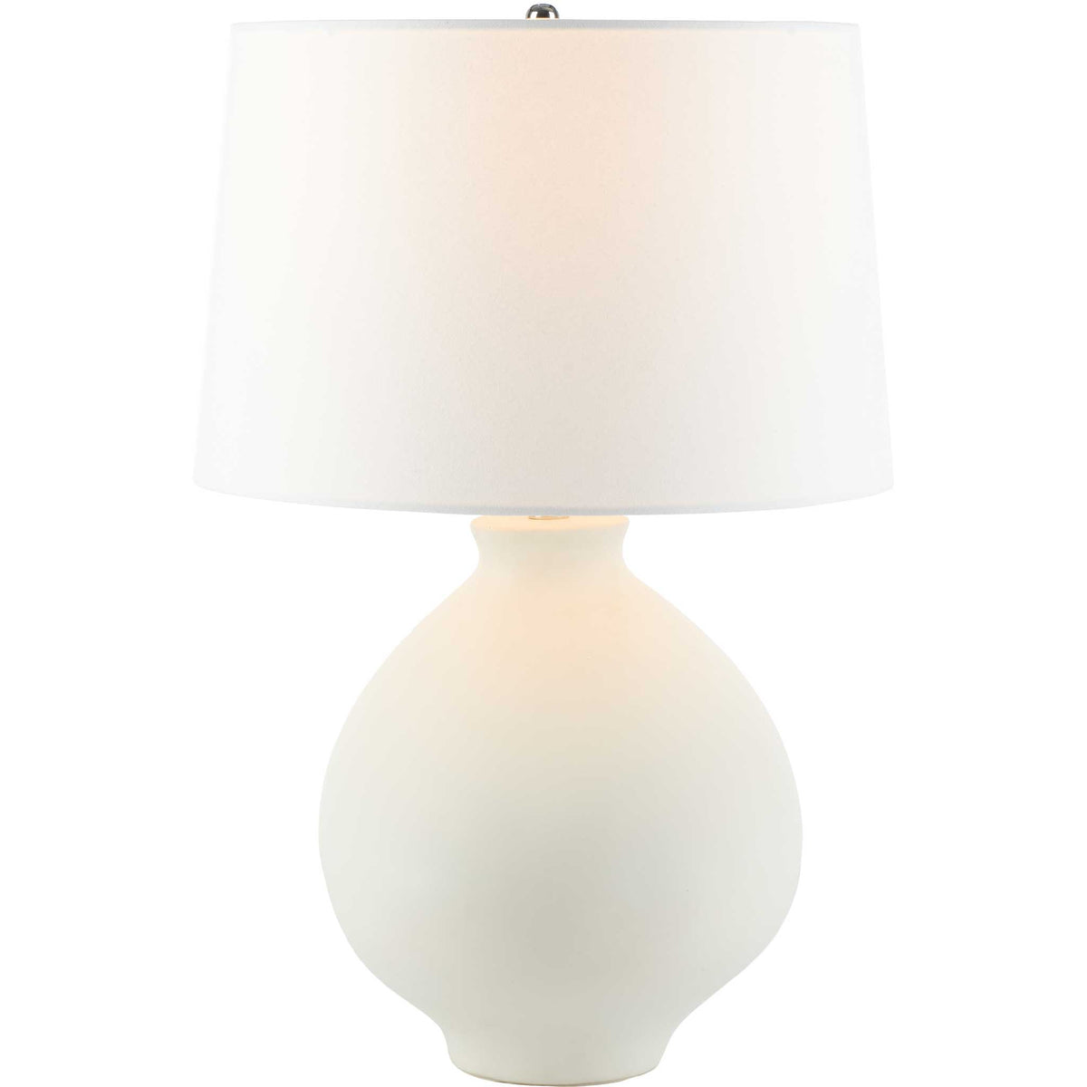 Softly illuminated white ceramic table lamp with a cotton-linen shade for warm, inviting light || TBL2009A || front_on_studio