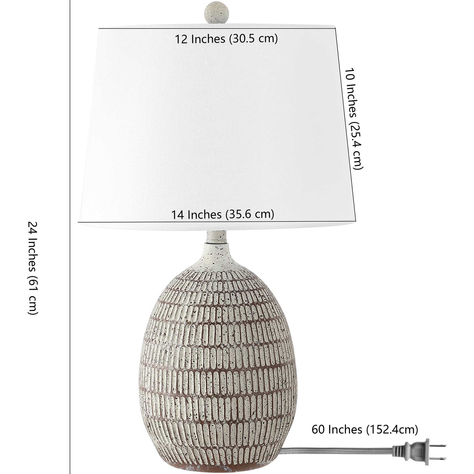 Patterned resin base in brown and white pairs with a clean white shade and finial || TBL4421A || dimension_studio