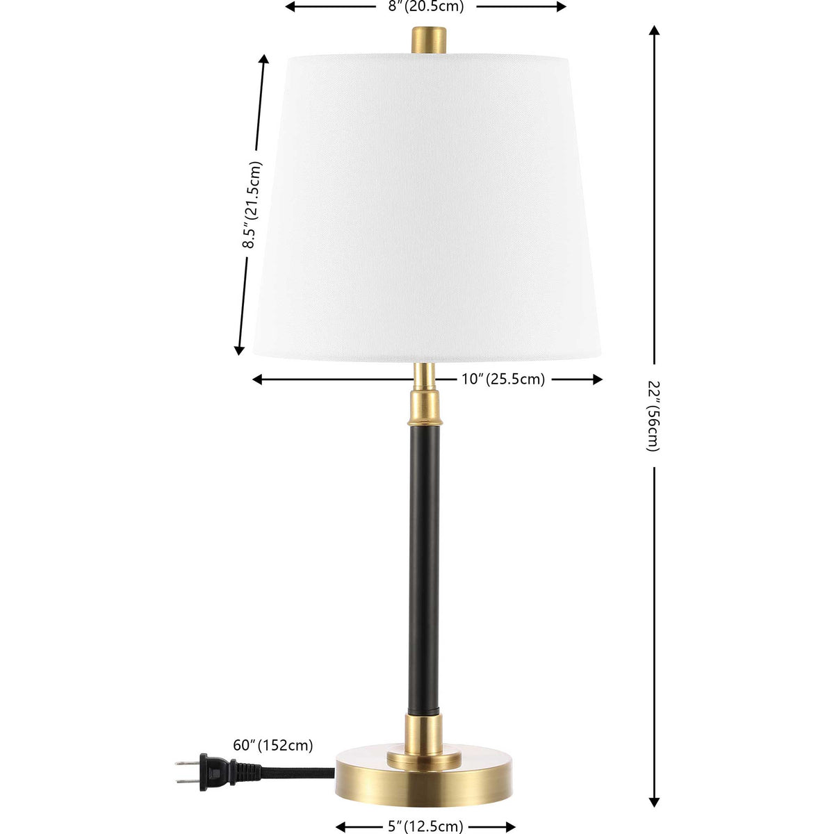 Compact 22-inch lamp with a white tapered shade and brass base for streamlined, modern style || TBL4475A || dimension_studio