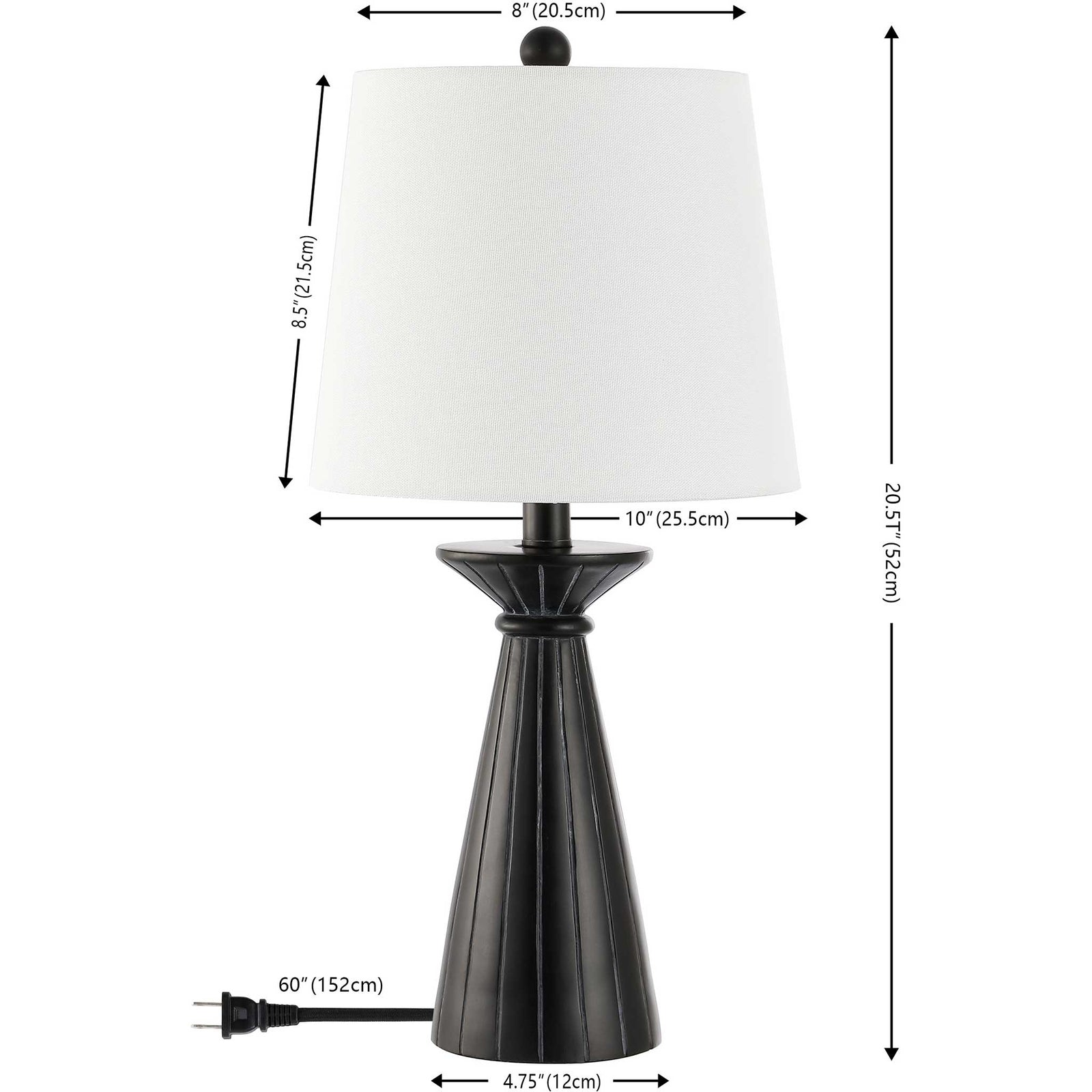 Compact 20.5-inch table lamp with tapered resin base and white shade that suits bedsides and consoles. || TBL4485A || dimension_studio