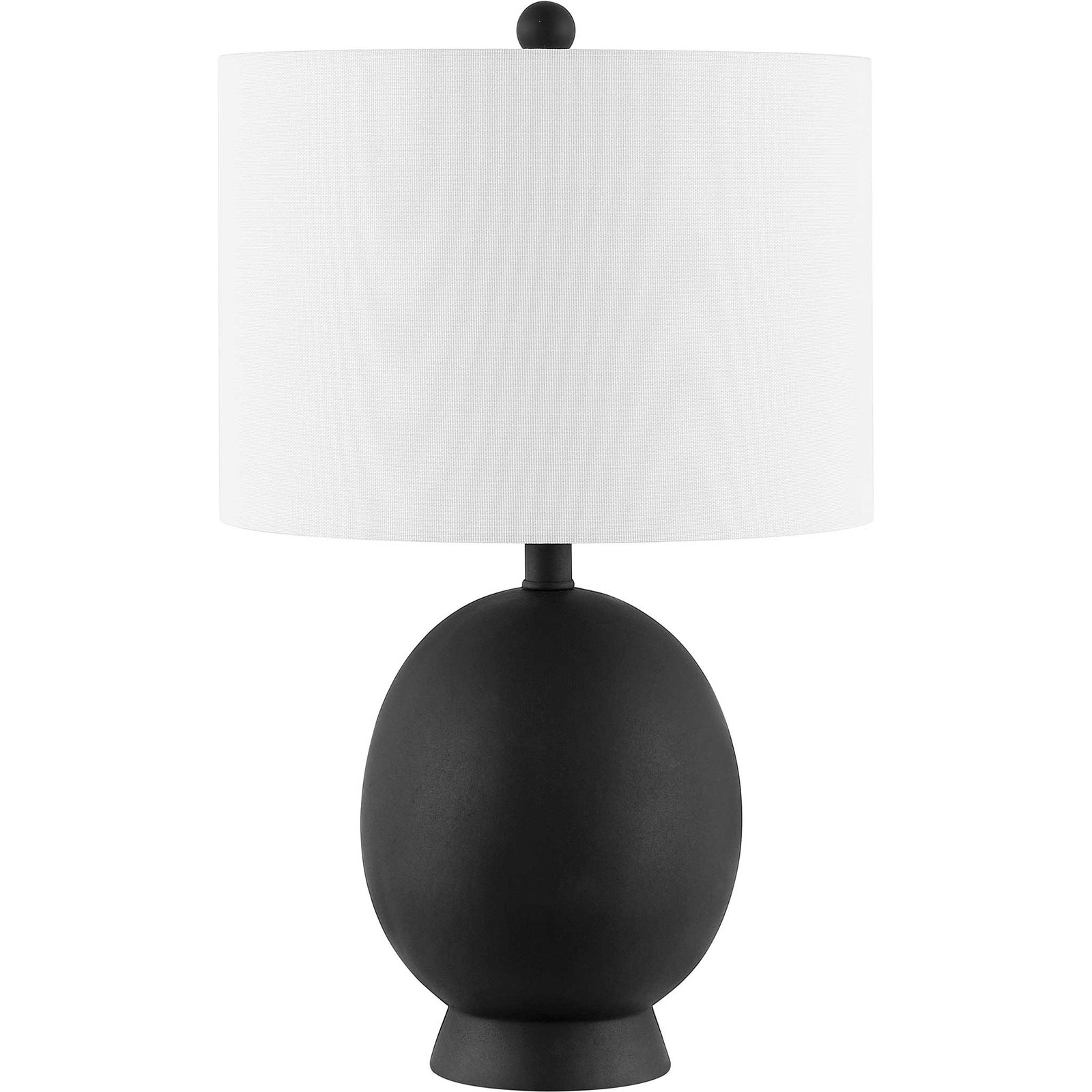 Sleek black resin lamp with a smooth oval base and crisp white drum shade for a clean, modern accent. || TBL4487A || front_studio