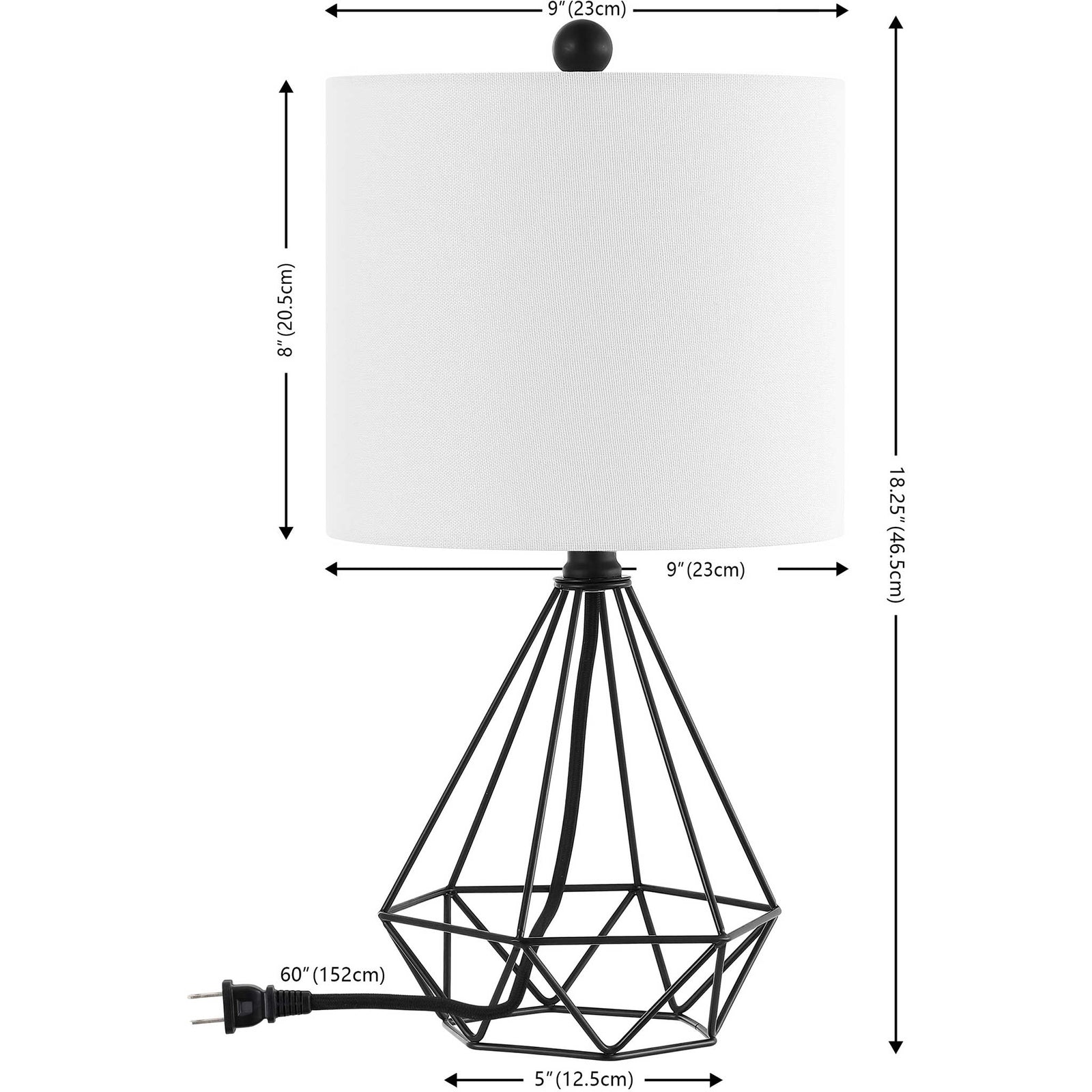 Compact, airy wireframe base and clean drum shade offer striking style without crowding small spaces. || TBL4489A || dimension_studio