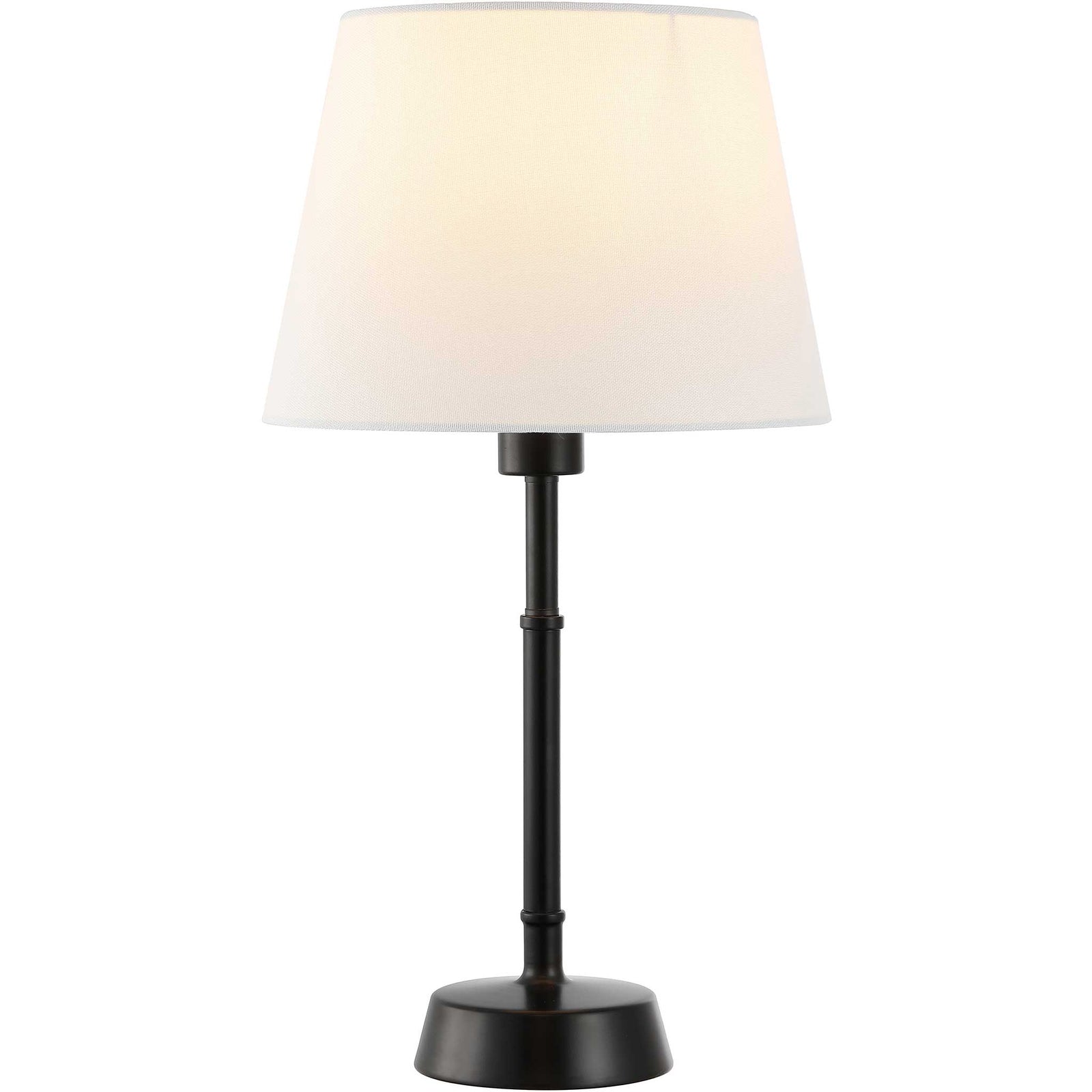 Sleek black metal table lamp with a crisp white tapered shade and clean, minimalist silhouette || TBL4491A || front_studio