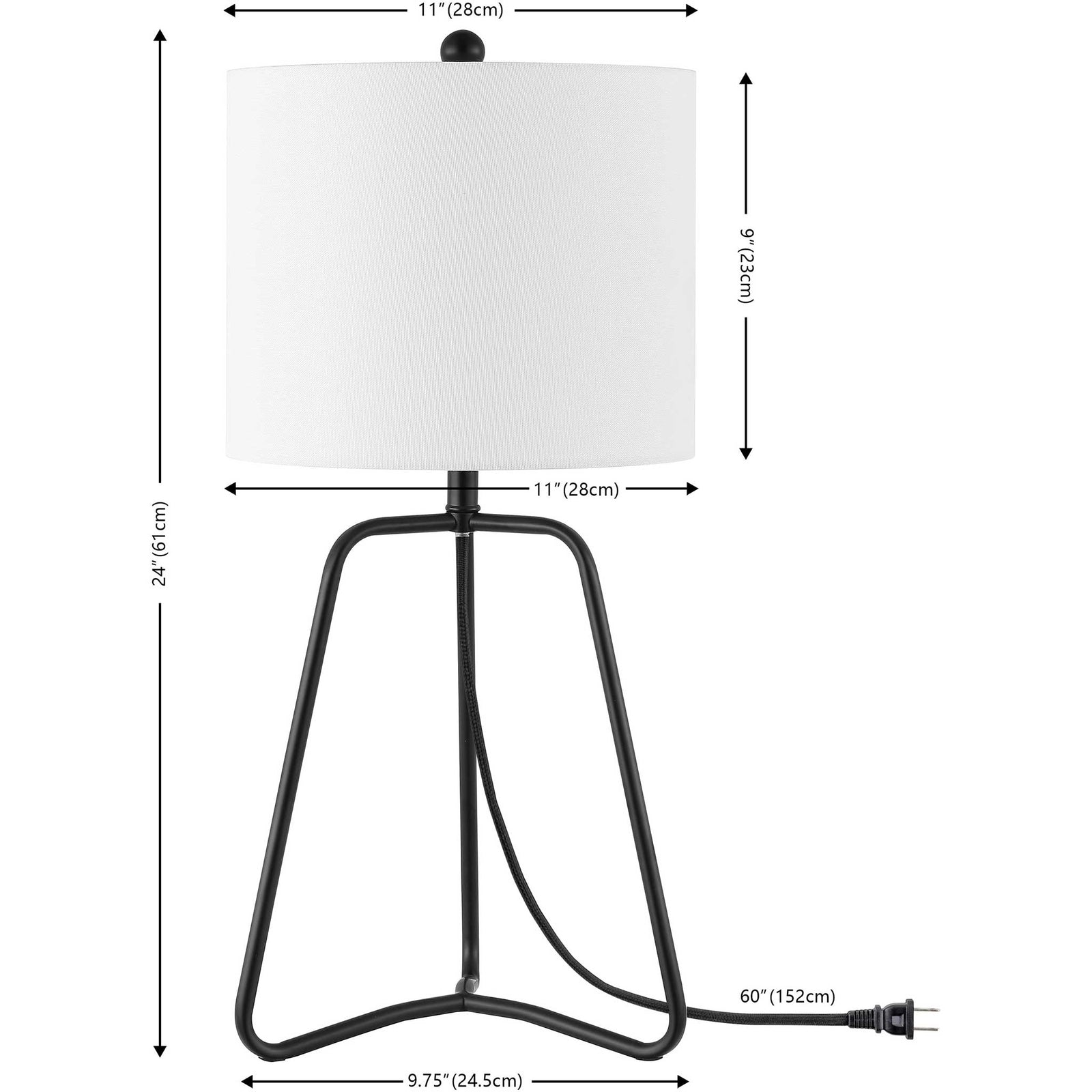 Compact 24-inch table lamp with white drum shade and sculpted black iron base; 60-inch cord || TBL4498A || dimension_studio