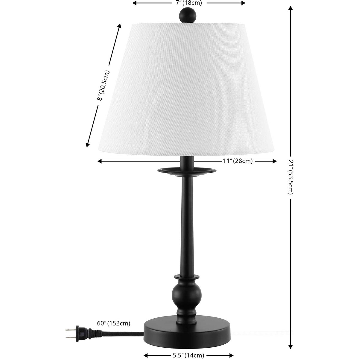 Compact 21-inch black table lamp with an 11-inch tapered white shade and balanced metal base || TBL4502A || dimension_studio