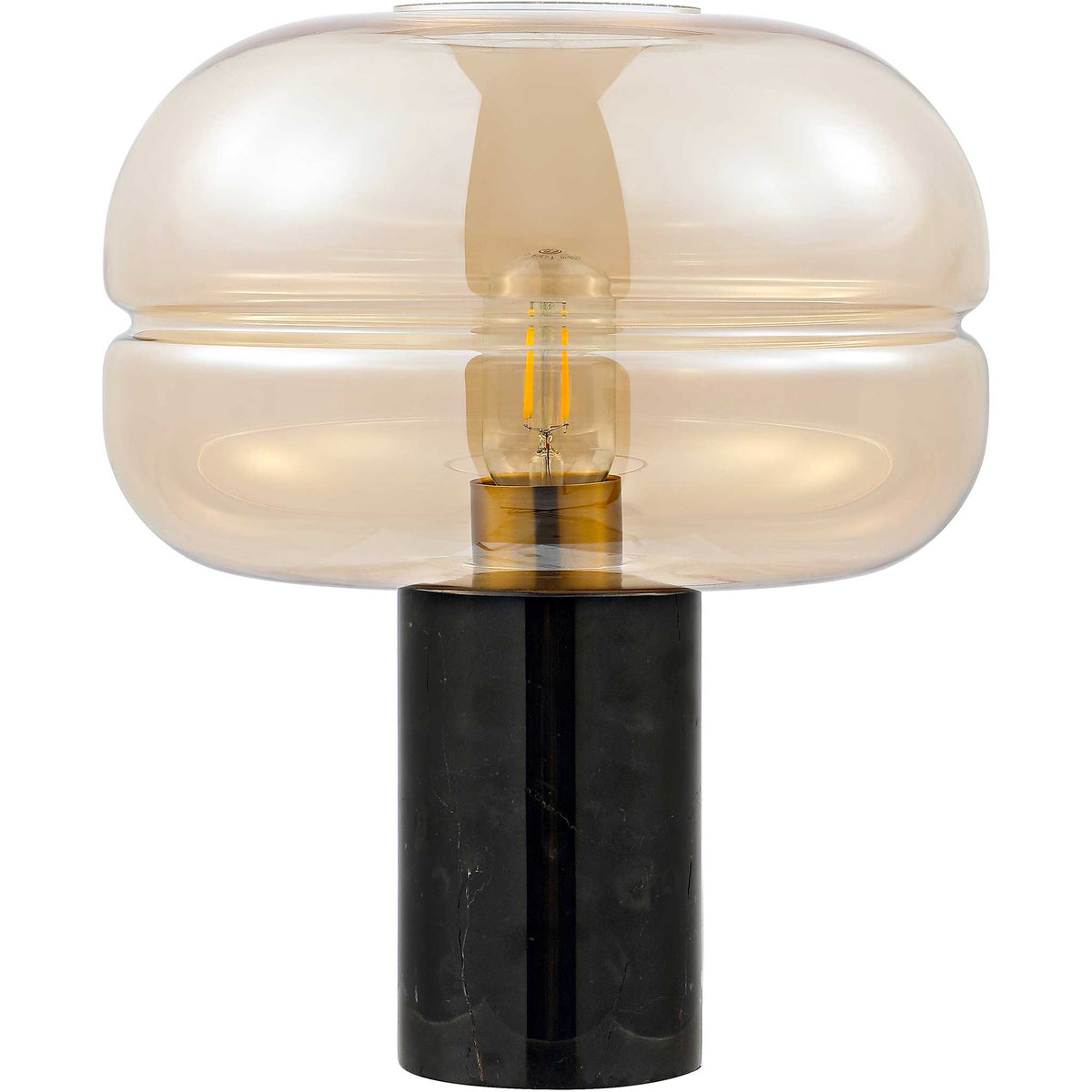 Amber glass dome tops a black marble cylinder base for a bold, modern table lamp. || TBL4518A || front_studio