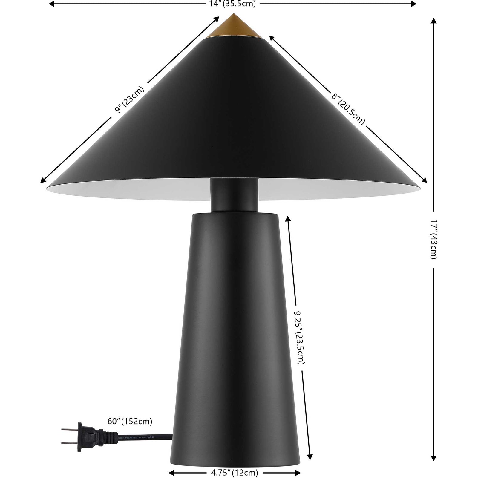 Compact 17 inch lamp with a 14 inch wide shade and 60 inch cord for effortless placement. || TBL4531A || dimension_studio
