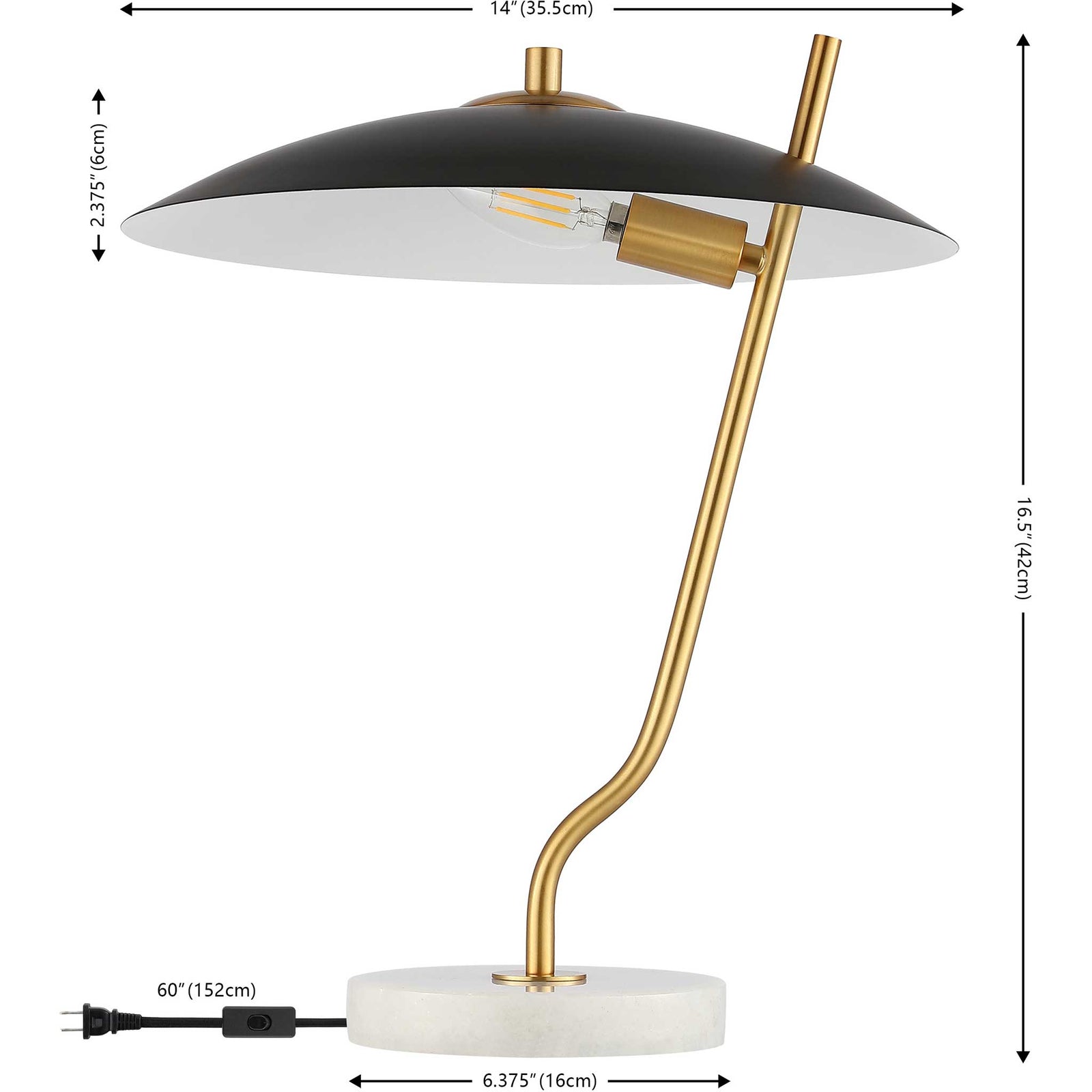 Compact 16.5-inch lamp with a 14-inch wide shade and 60-inch cord, ideal for desks and nightstands. || TBL4538A || dimension_studio