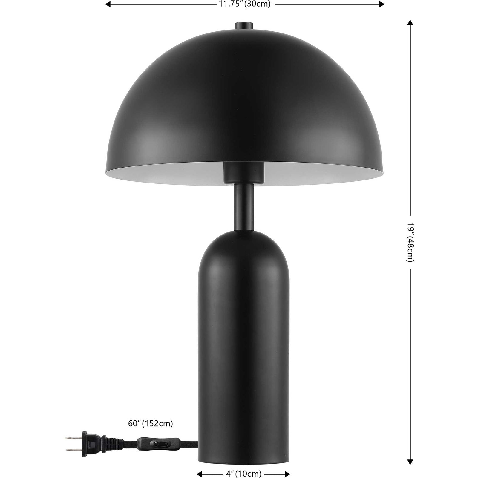 Compact black dome table lamp, 19 in tall with 11.75 in shade and a slim 4 in base || TBL4539A || dimension_studio