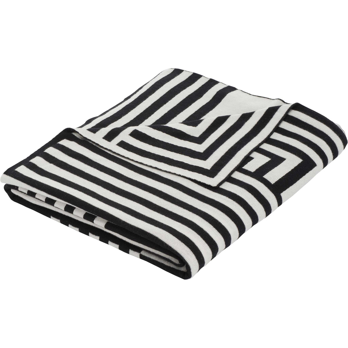 Reversible black and ivory throw with graphic stripes for a fresh modern look || THR401A-5060 || back_angle_studio