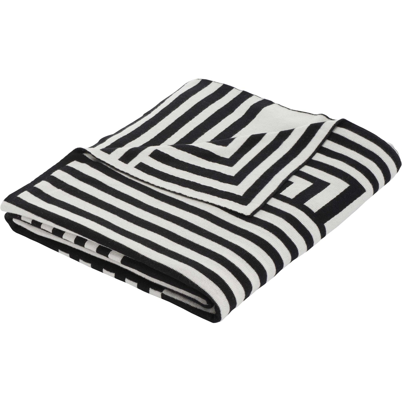 Bold black and ivory geometric throw with crisp stripes and soft, cozy feel || THR401A-5060 || front_angle_studio