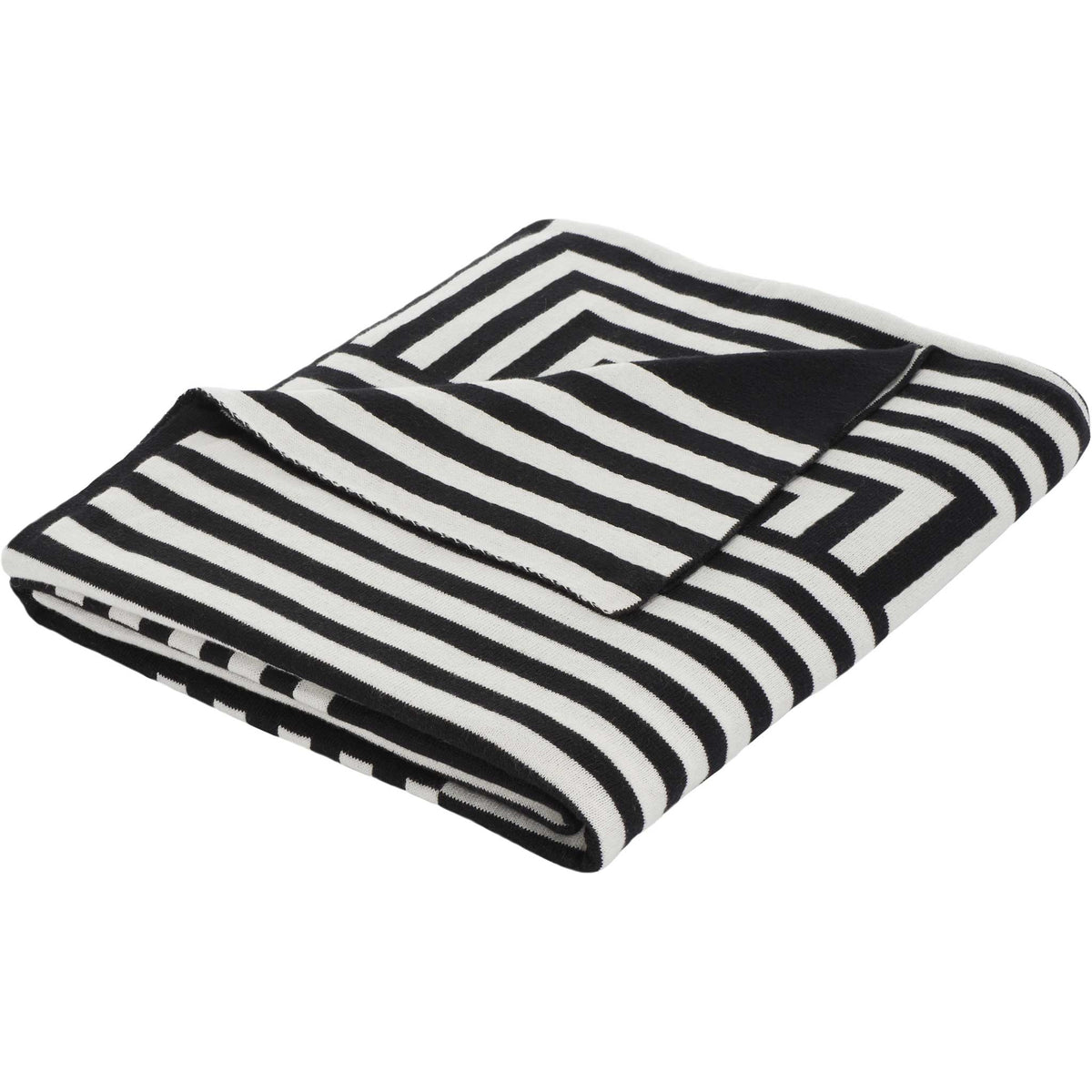 Bold black and ivory geometric throw with crisp stripes and soft, cozy feel || THR401A-5060 || front_angle_studio