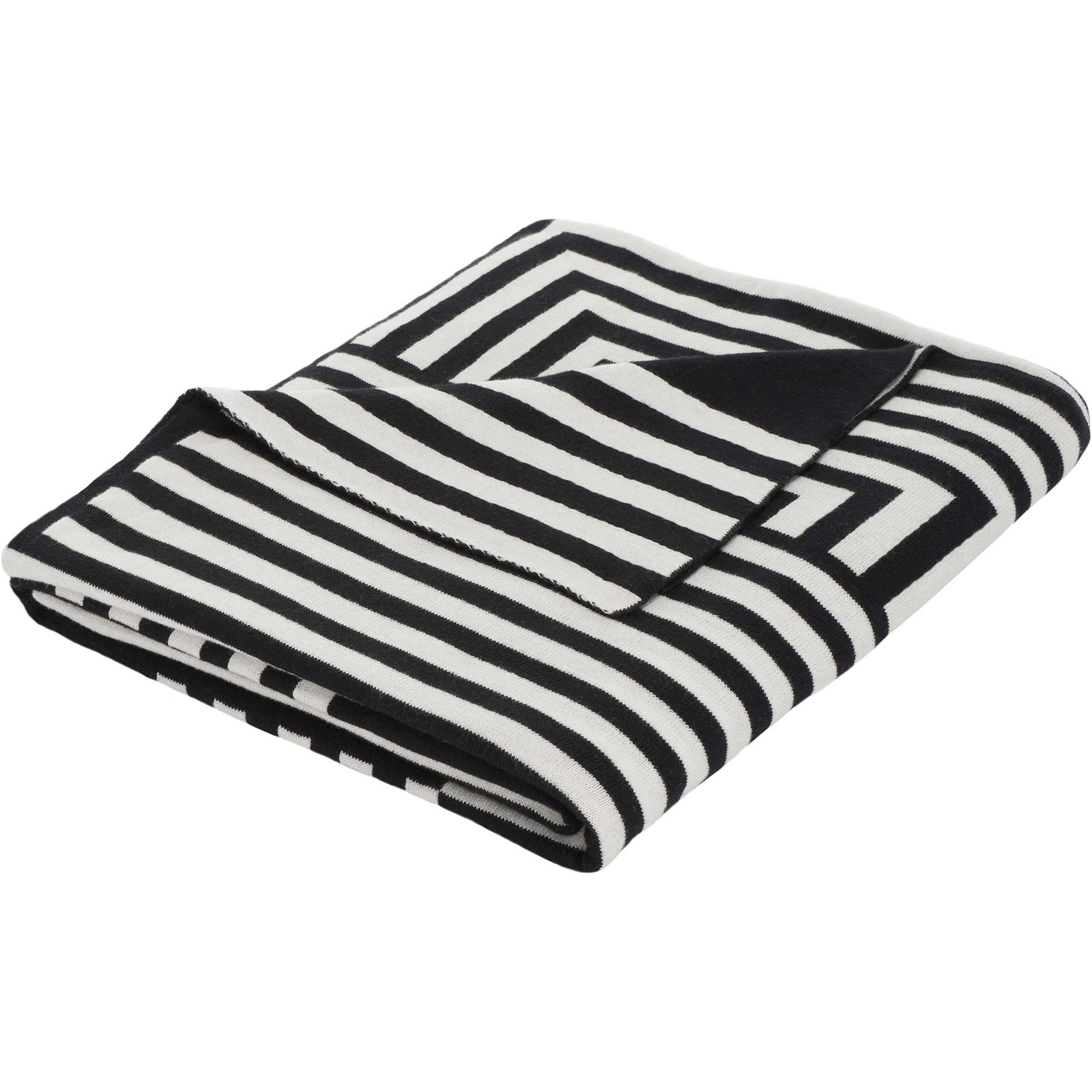 Bold black and ivory geometric throw with crisp stripes and soft, cozy feel || THR401A-5060 || front_angle_studio