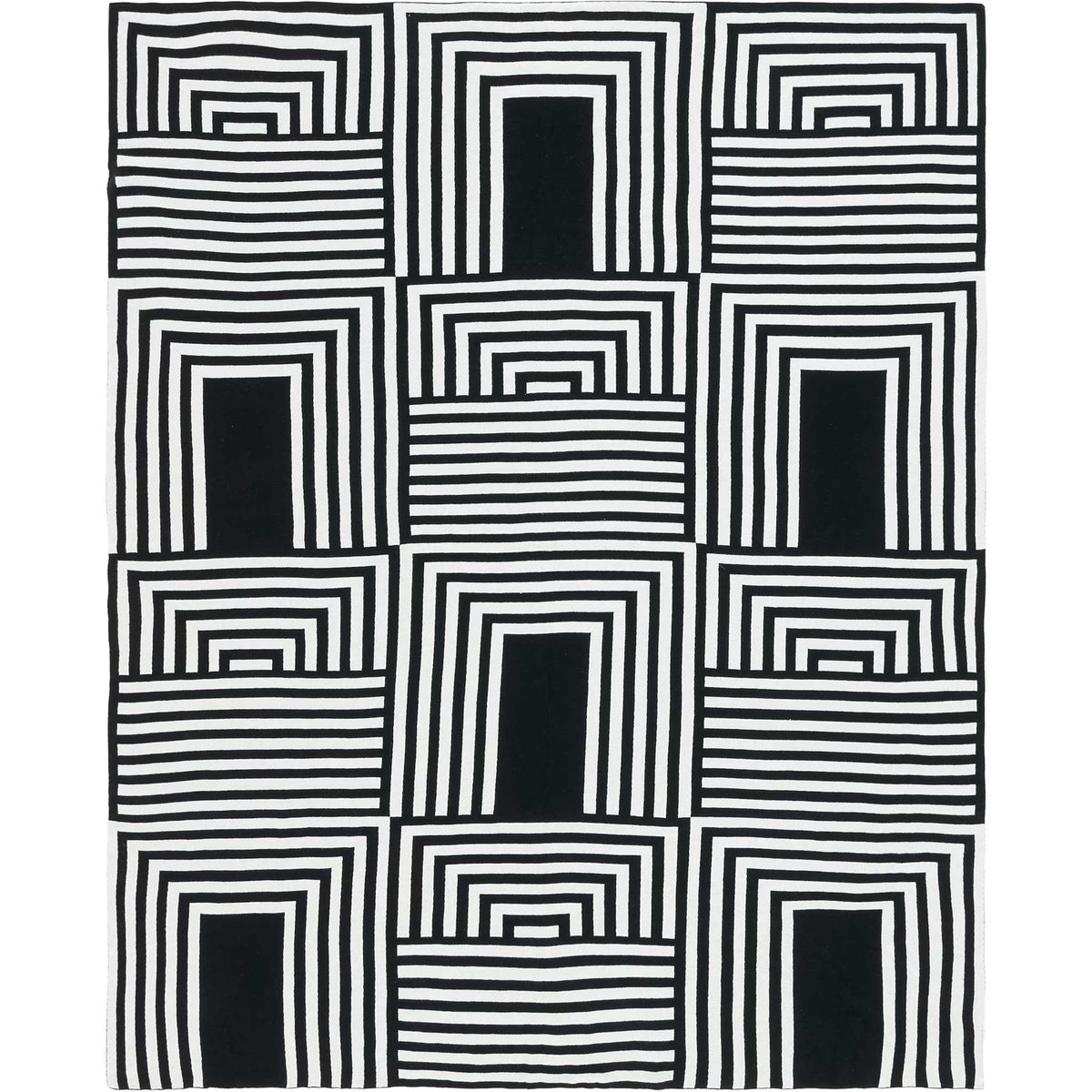 Allover maze of black and ivory stripes create a striking modern statement throw || THR401A-5060 || top_studio