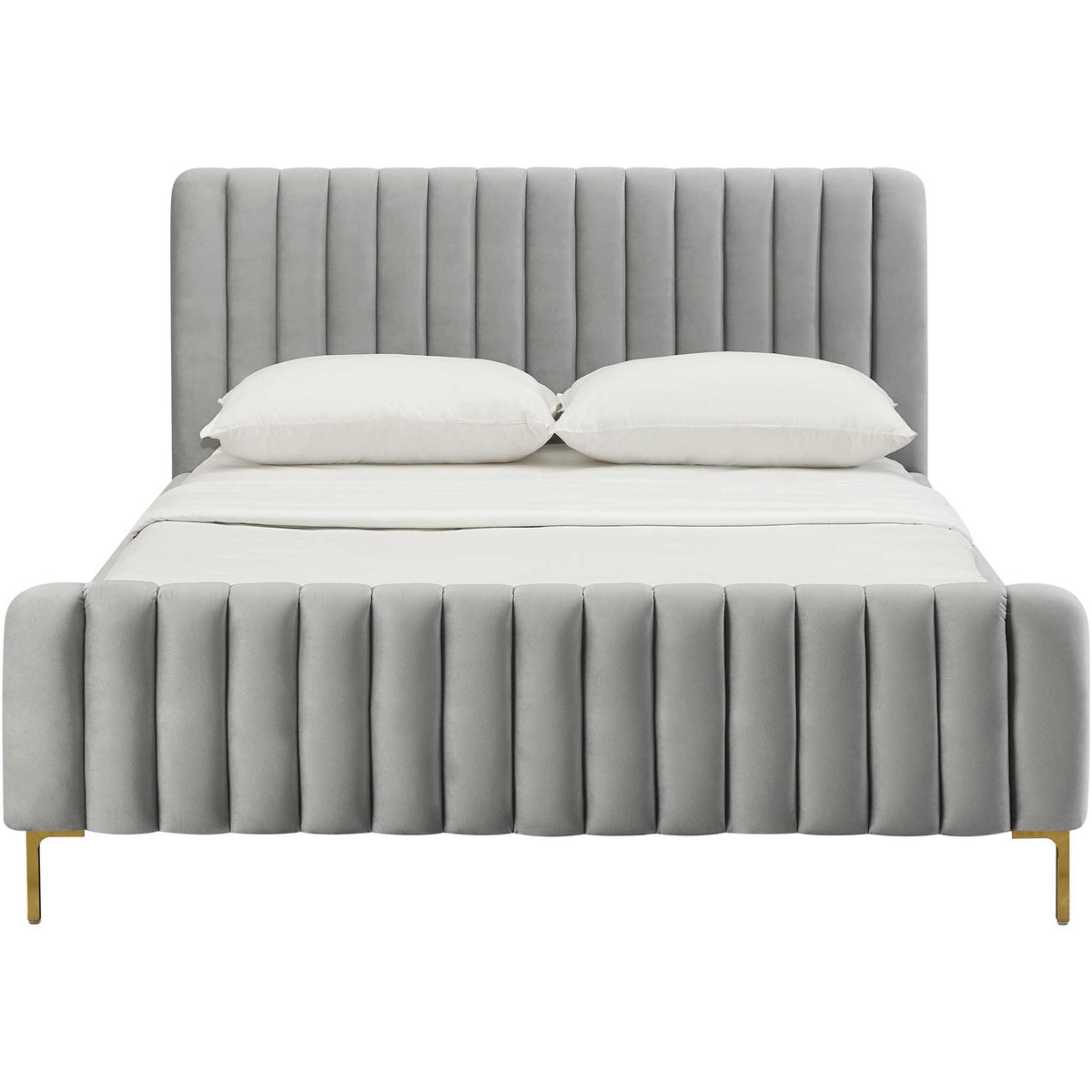 Matching gray channeled headboard and footboard frame the bed with plush texture and gold accents || TOV-B6375 || front_studio