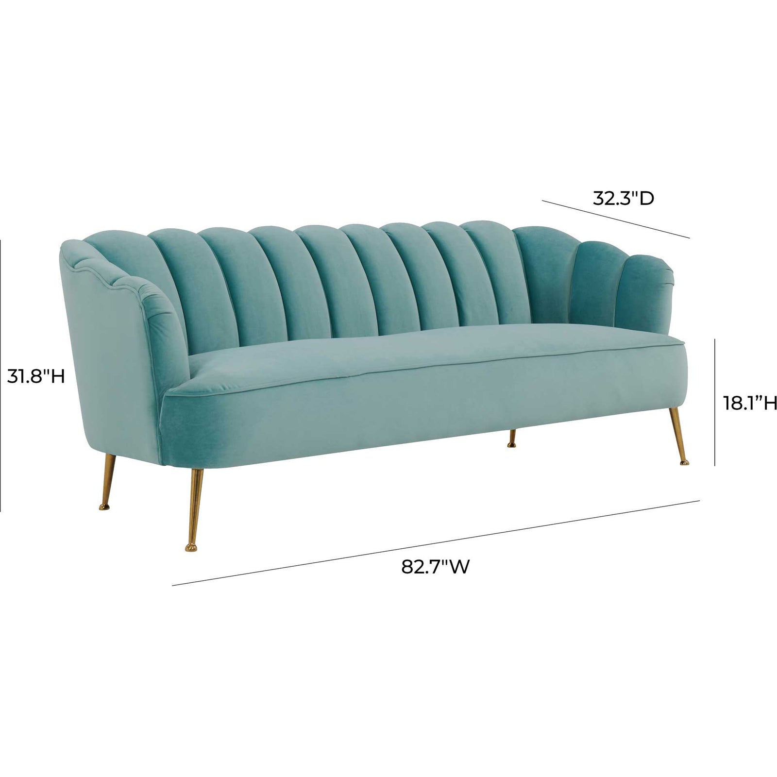 Dalton Velvet Sofa Sea Blue - Froy.com