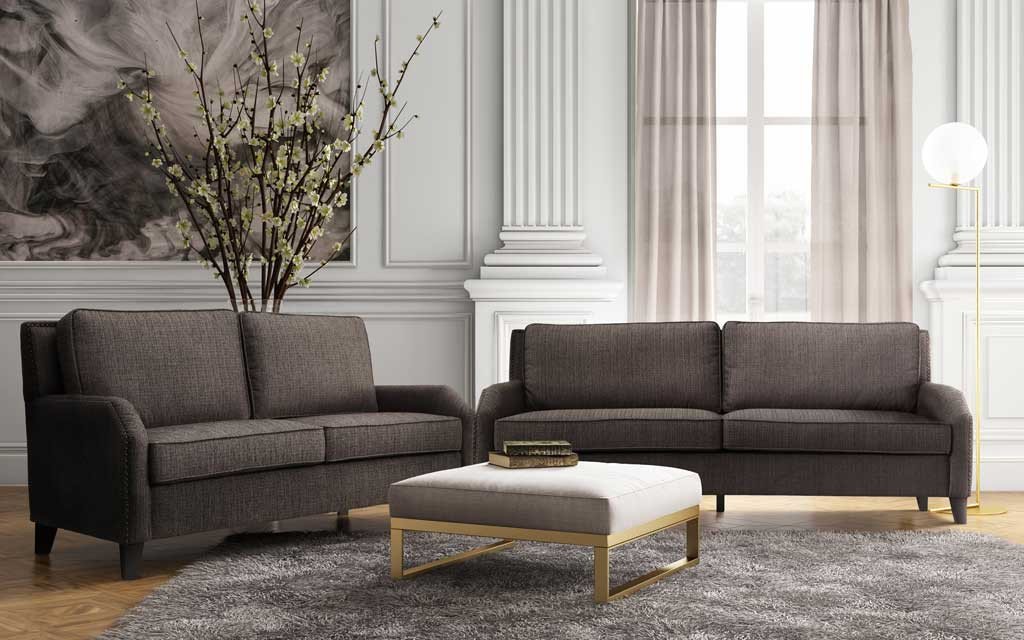 Halluin Gray Linen Loveseat