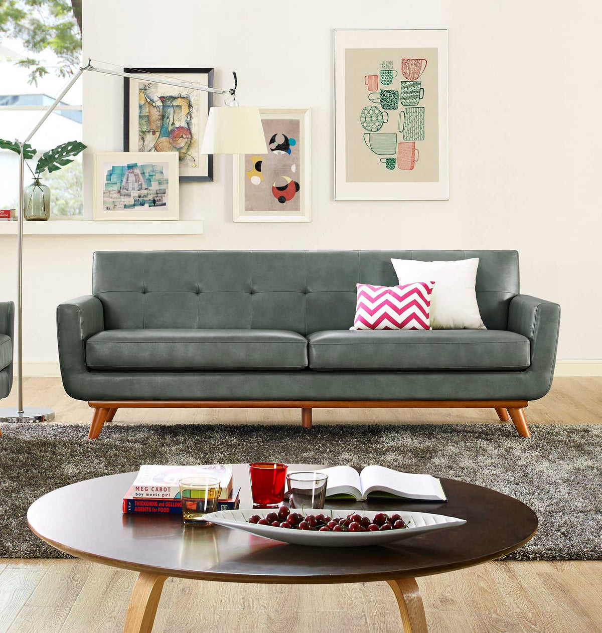 Lynette Leather Sofa Smoke Gray