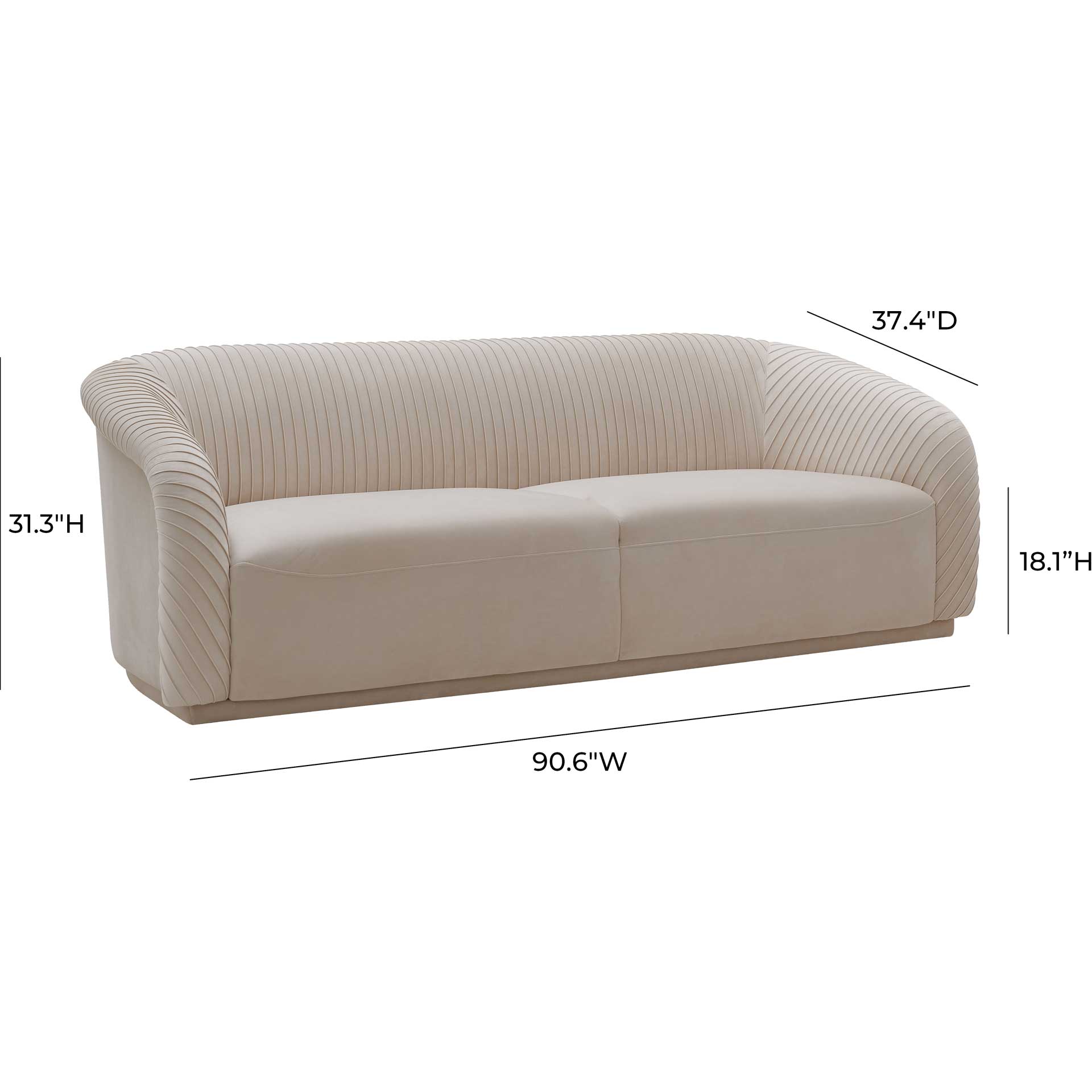 Yandel Pleated Velvet Sofa Beige