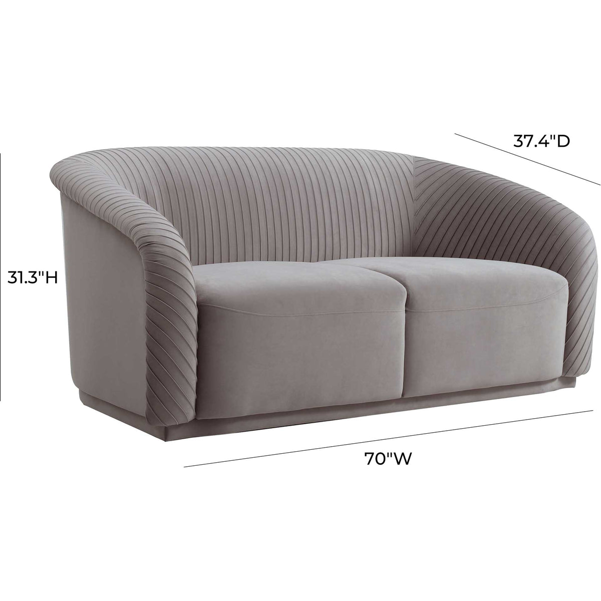 Yandel Pleated Velvet Loveseat Gray
