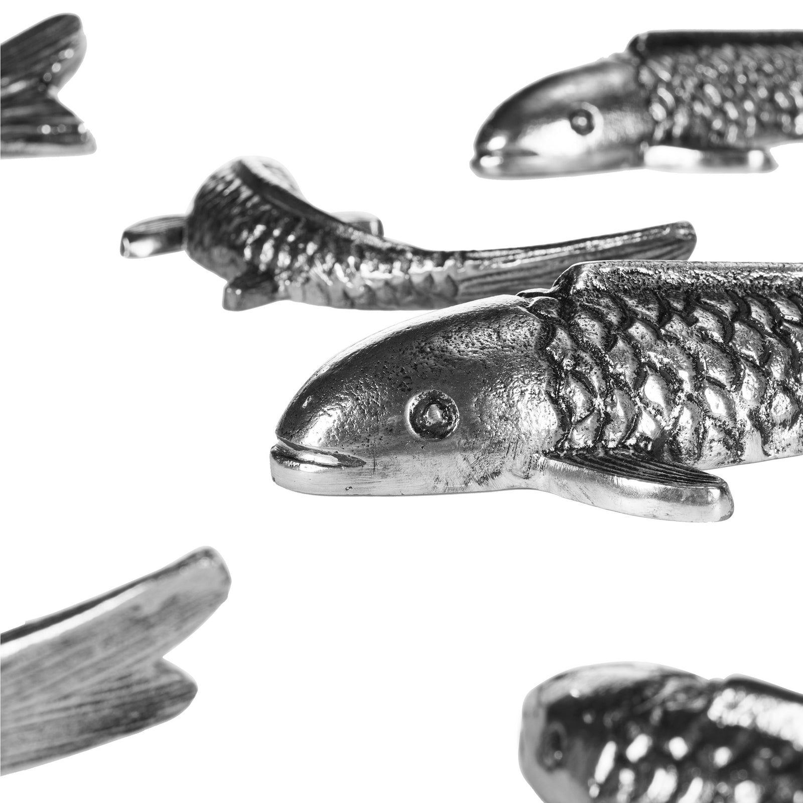 Antique silver gleams on rounded koi faces, layered scales and smooth fins || WDC1025A || swatch_studio