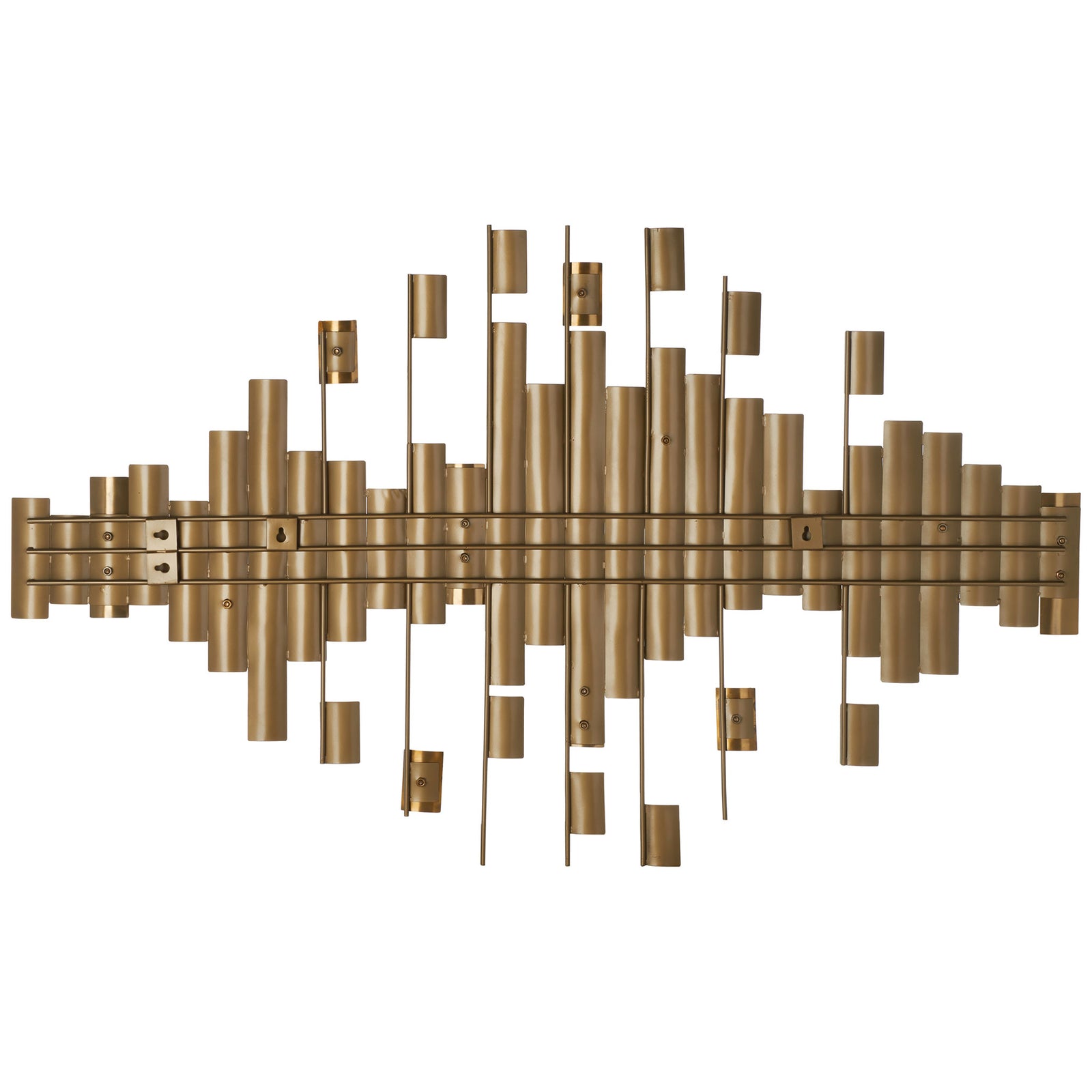 Curved brass-tone panels are held by slim support bars with visible mounting hardware || WDC1029A || back_studio