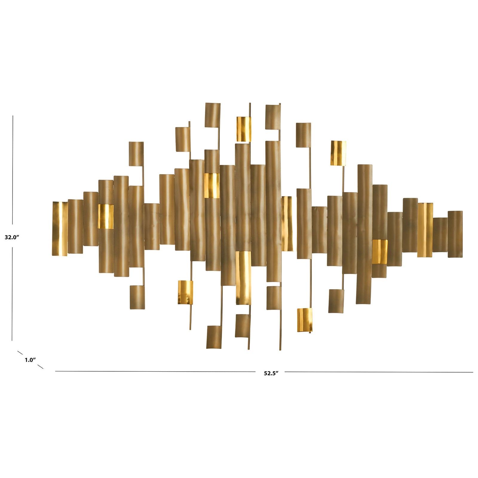 Antique brass wall sculpture spans 52.5 inches wide and 32 inches high with a 1-inch depth || WDC1029A || dimension_studio