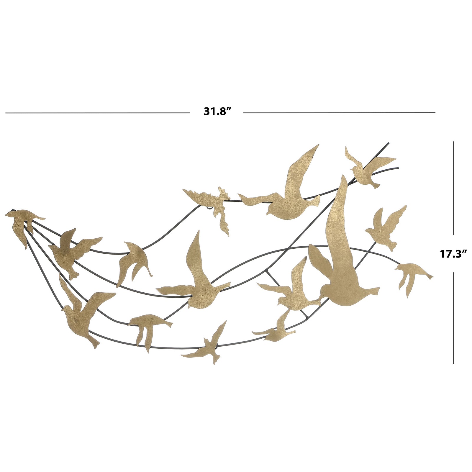 Gold birds span 31.8 inches across a flowing black metal design that stands 17.3 inches high. || WDC5004A || dimension_studio