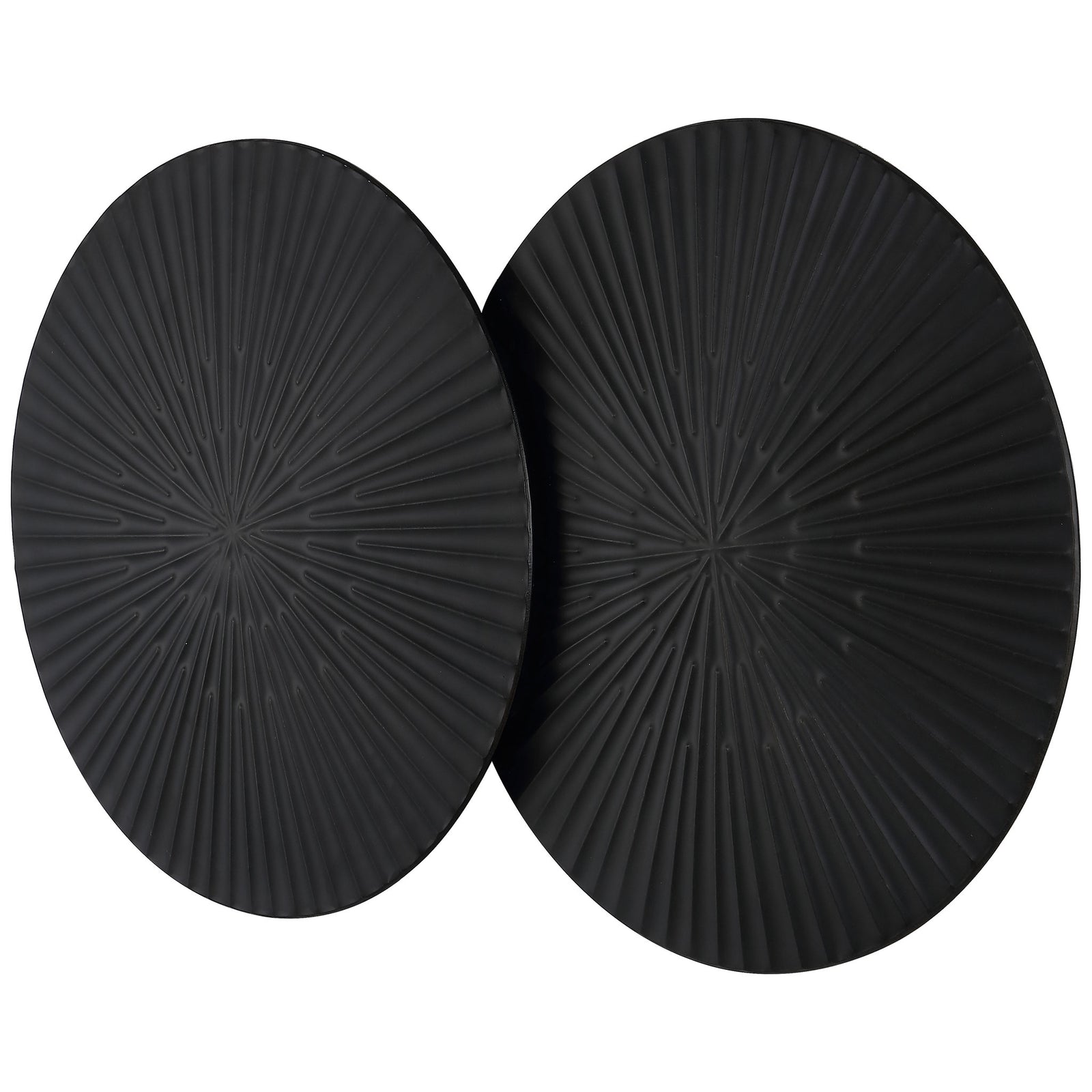 Overlapping black metal disks pair raised sunburst ridges with a sculptural silhouette. || WDC5012A || front_studio