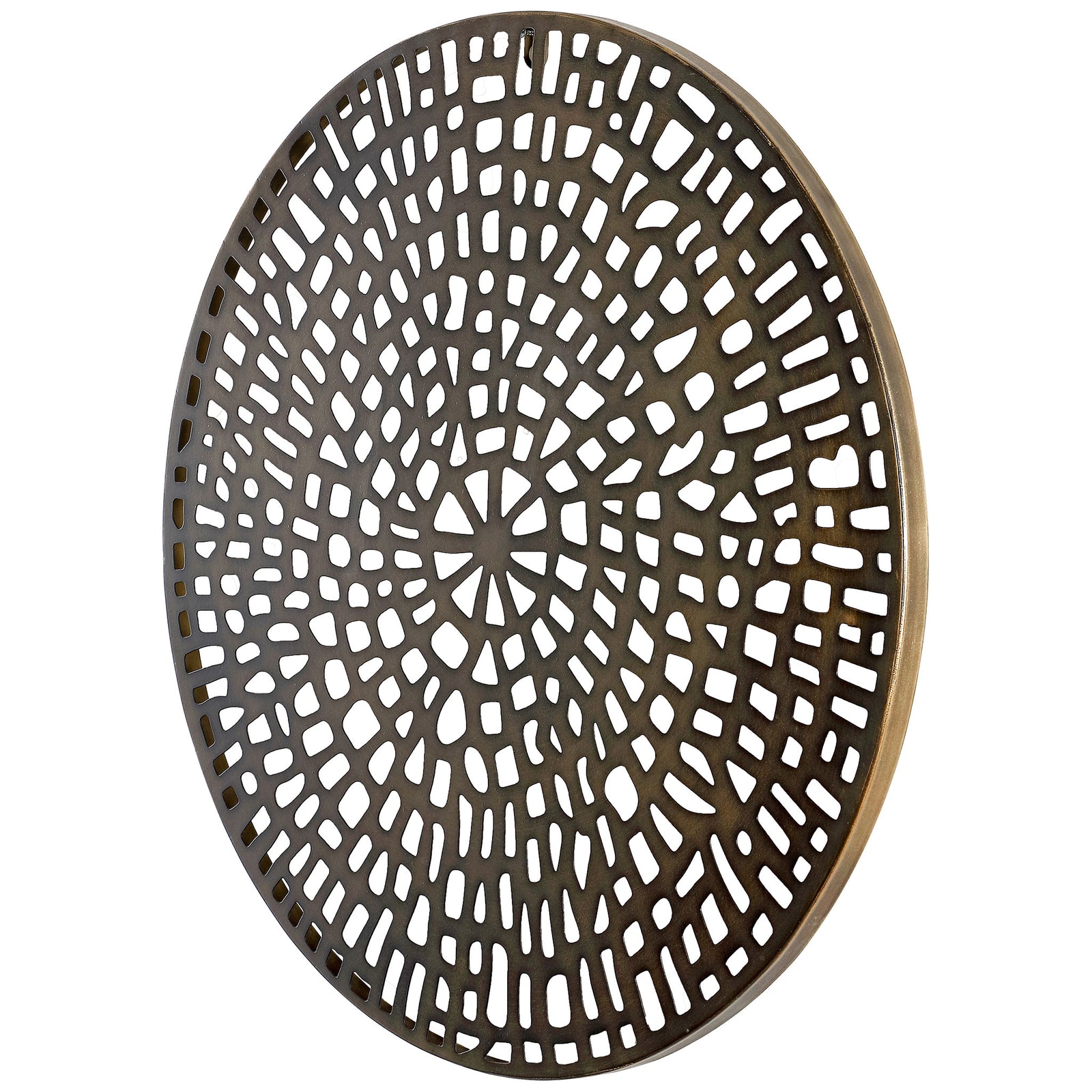 A slim antique brass rim outlines the dimensional, radiating openwork design || WDC5017A || front_angle_studio