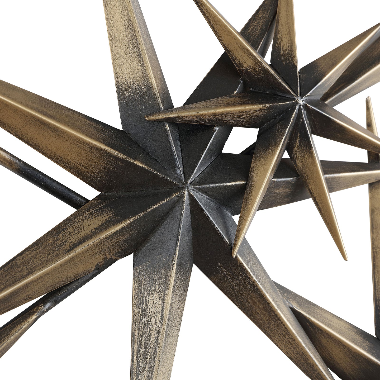 Layered iron starbursts gleam with a textured bronze finish and sharply tapered points. || WDC5021A || detail_studio