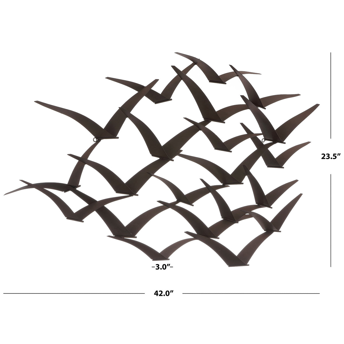 An airy flock of iron birds measures 42 inches wide, 23.5 inches high, and 3 inches deep. || WDC5022A || dimension_studio