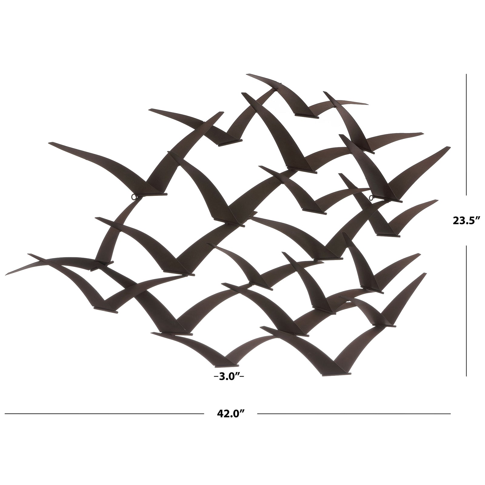 An airy flock of iron birds measures 42 inches wide, 23.5 inches high, and 3 inches deep. || WDC5022A || dimension_studio
