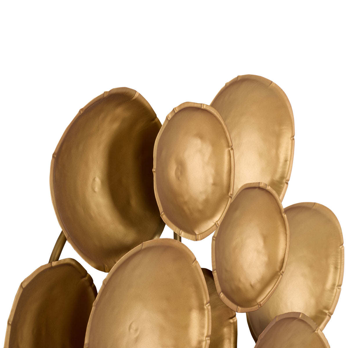 Shallow gold iron discs feature softly textured surfaces and raised rims for sculptural depth || WDC5025A || detail_studio