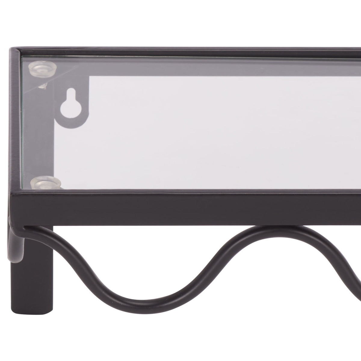 Clear glass sits above flowing scalloped iron trim and a discreet keyhole mount || WDC5032A || detail_studio