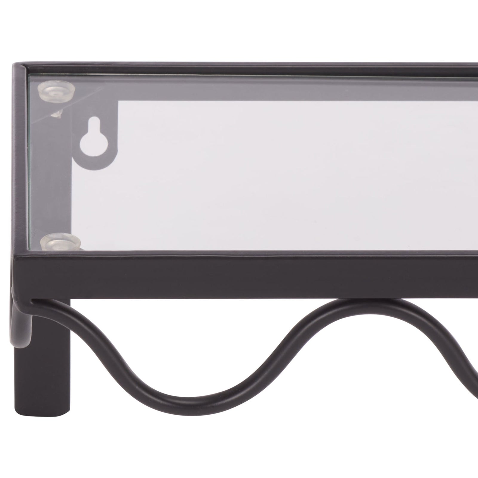 Clear glass sits above flowing scalloped iron trim and a discreet keyhole mount || WDC5032A || detail_studio
