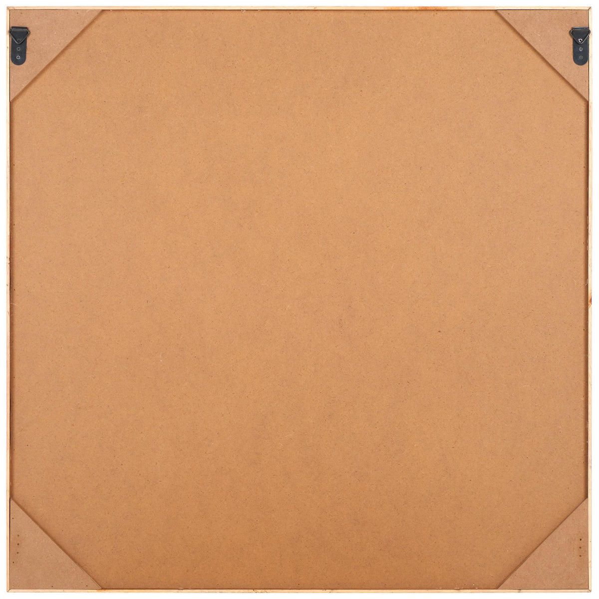 A solid brown back has reinforced corners and two hanging hooks for wall mounting. || WLA1902A || back_studio