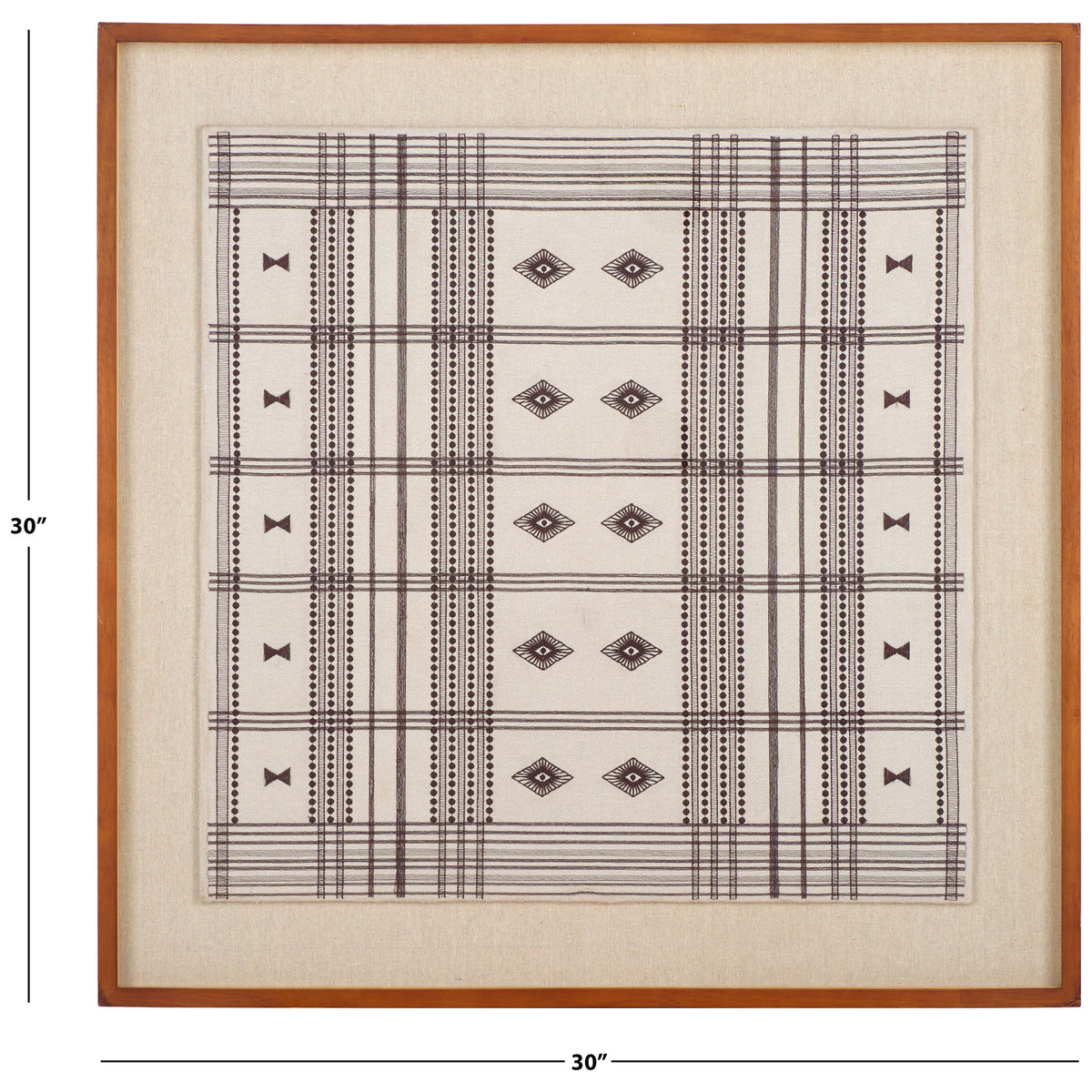 This 30-by-30-inch wall art pairs a wood frame with cream fabric and brown geometric lines || WLA1904A || dimension_studio