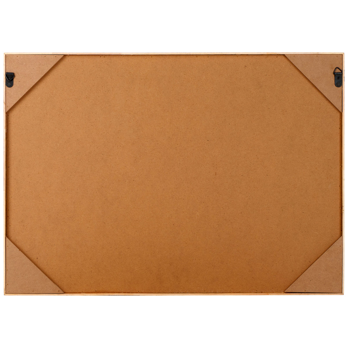 Two mounting hooks sit at the upper corners of a warm brown backing inside the natural wood frame || WLA1905A || back_studio