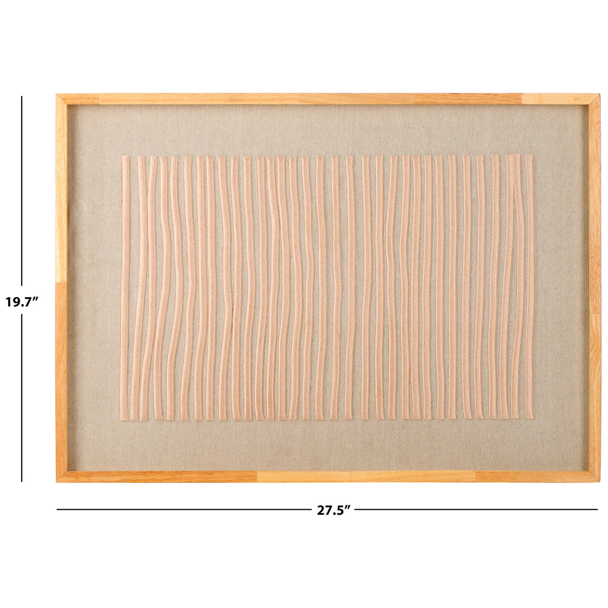Framed linen artwork pairs vertical beige embroidery with a 27.5-inch width and 19.7-inch height || WLA1905A || dimension_studio