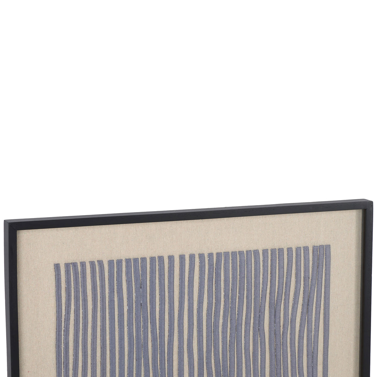 Irregular embroidered lines create a rhythmic pattern across natural linen, bordered by a black frame. || WLA1906A || detail_studio