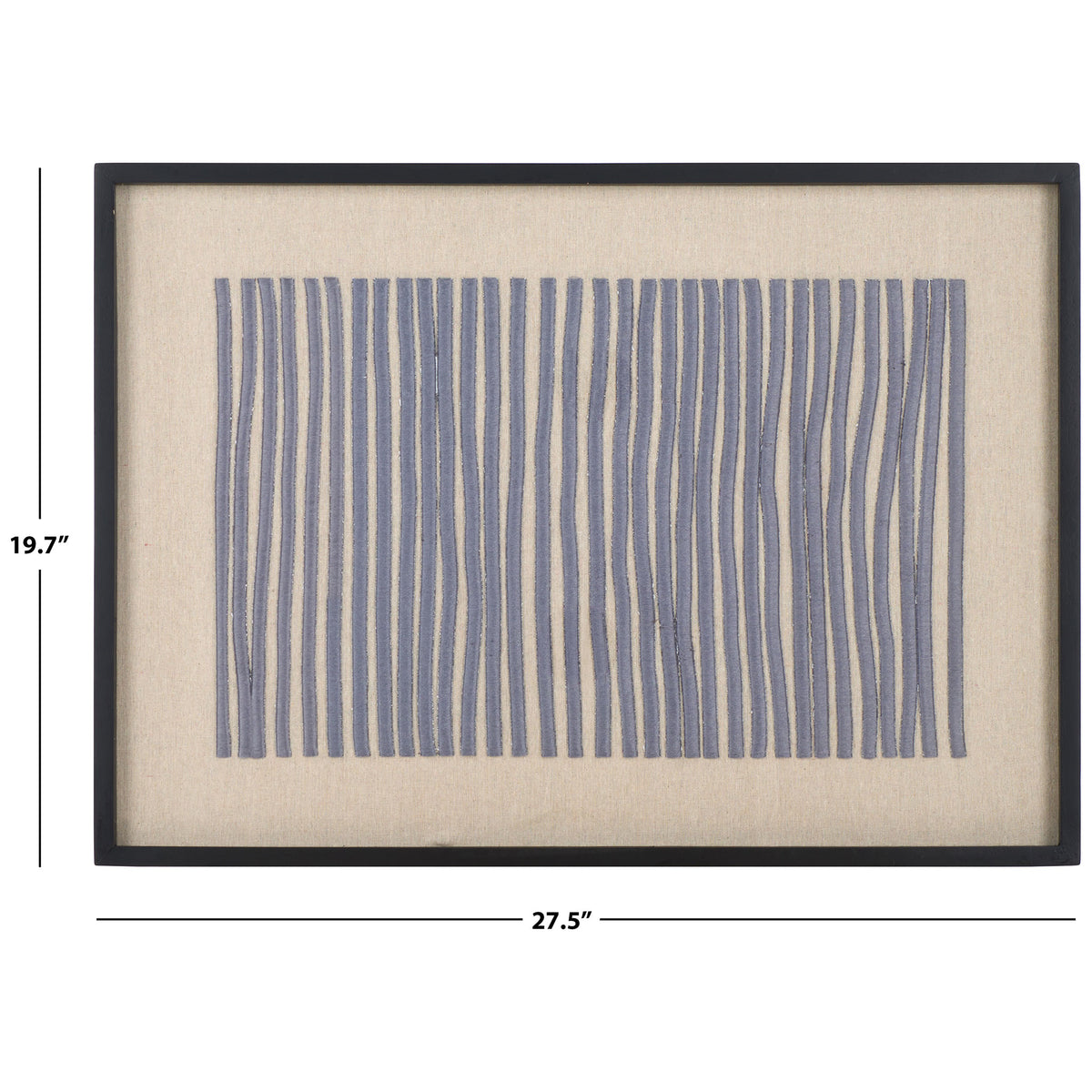 Embroidered linen wall art measures 27.5 inches wide and 19.7 inches high in a slim black frame. || WLA1906A || dimension_studio