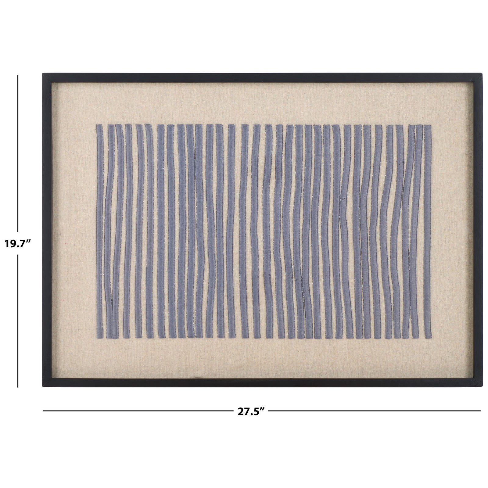 Embroidered linen wall art measures 27.5 inches wide and 19.7 inches high in a slim black frame. || WLA1906A || dimension_studio