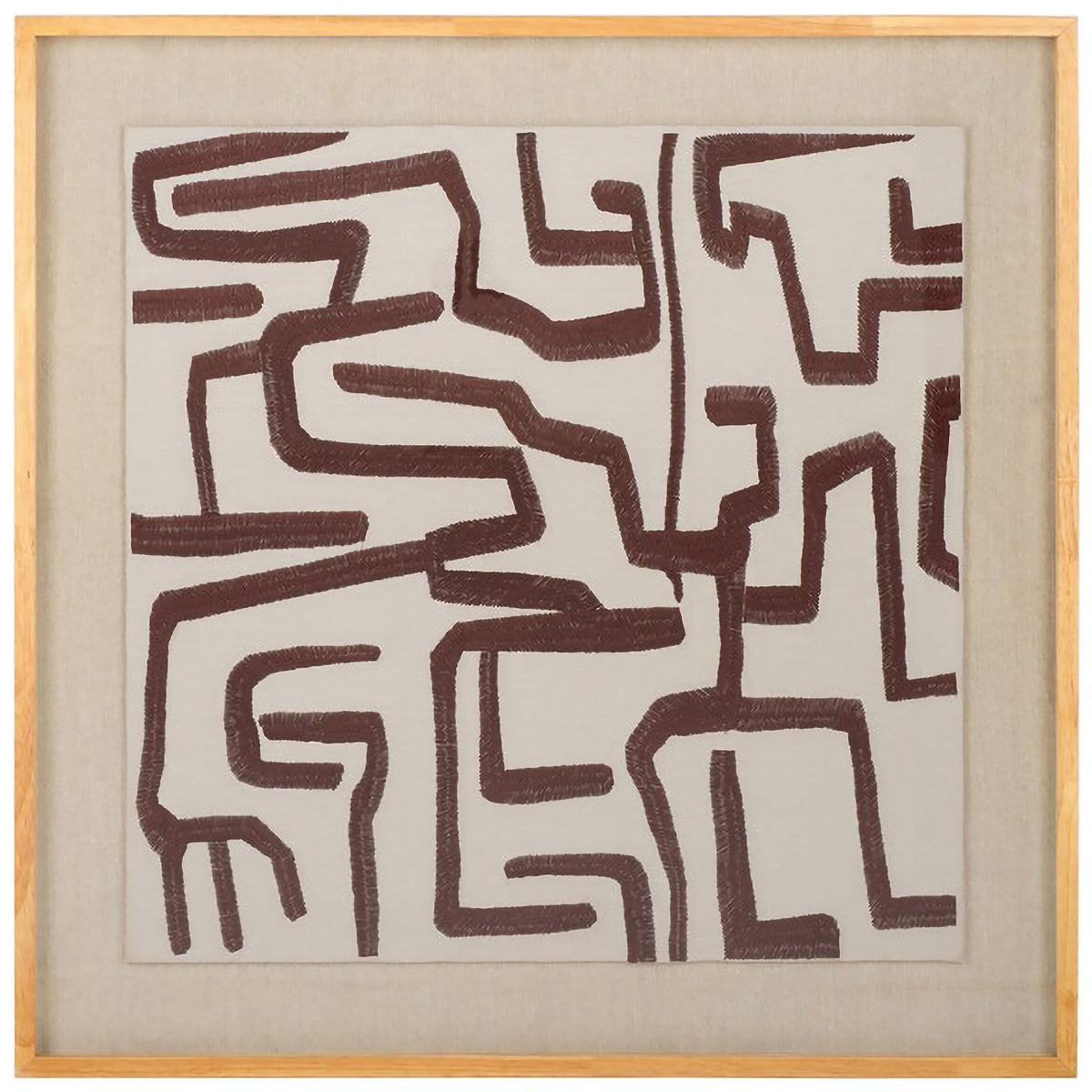 Textured chocolate brown lines trace an intricate abstract pattern across ivory textile || WLA1907A || front_studio