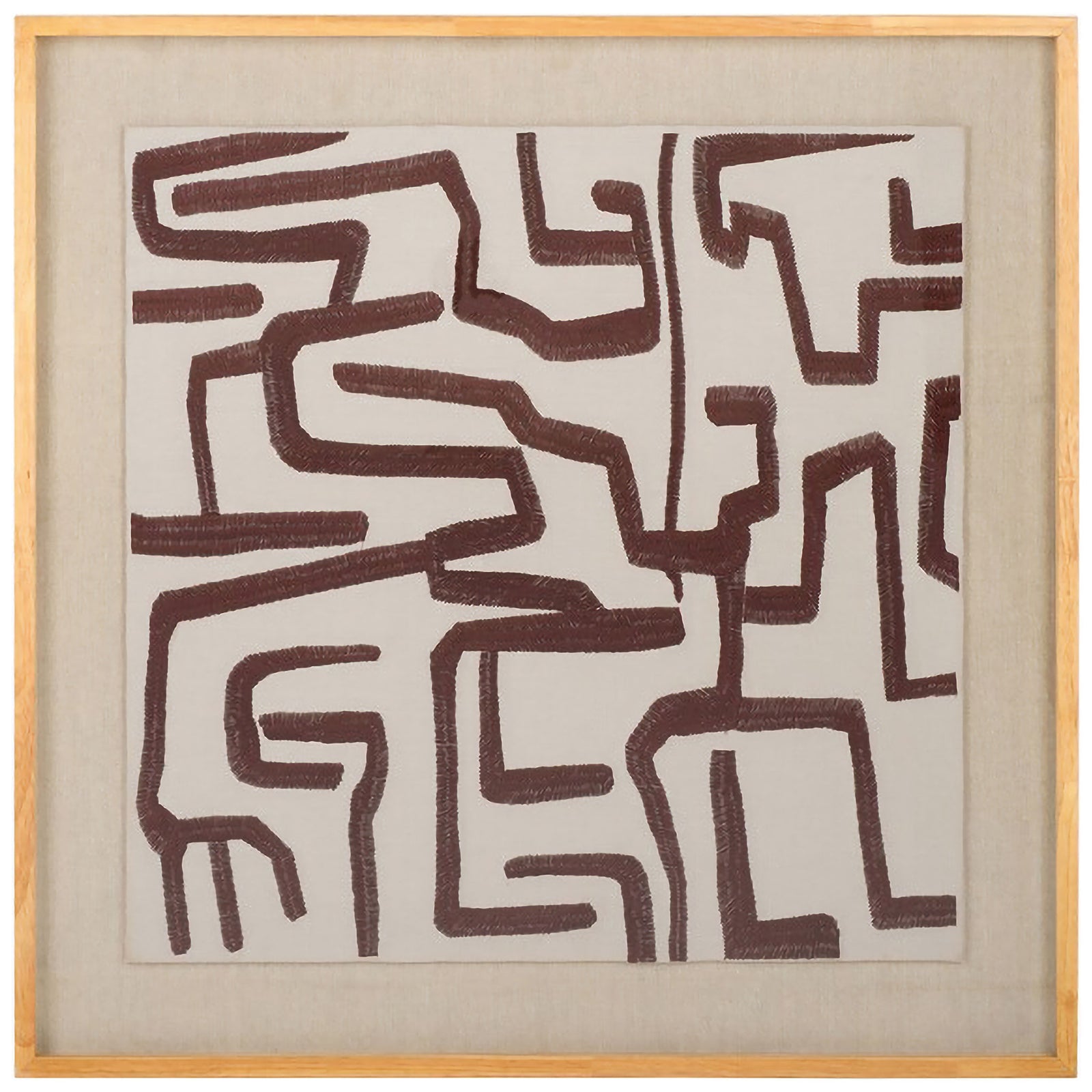 Textured chocolate brown lines trace an intricate abstract pattern across ivory textile || WLA1907A || front_studio