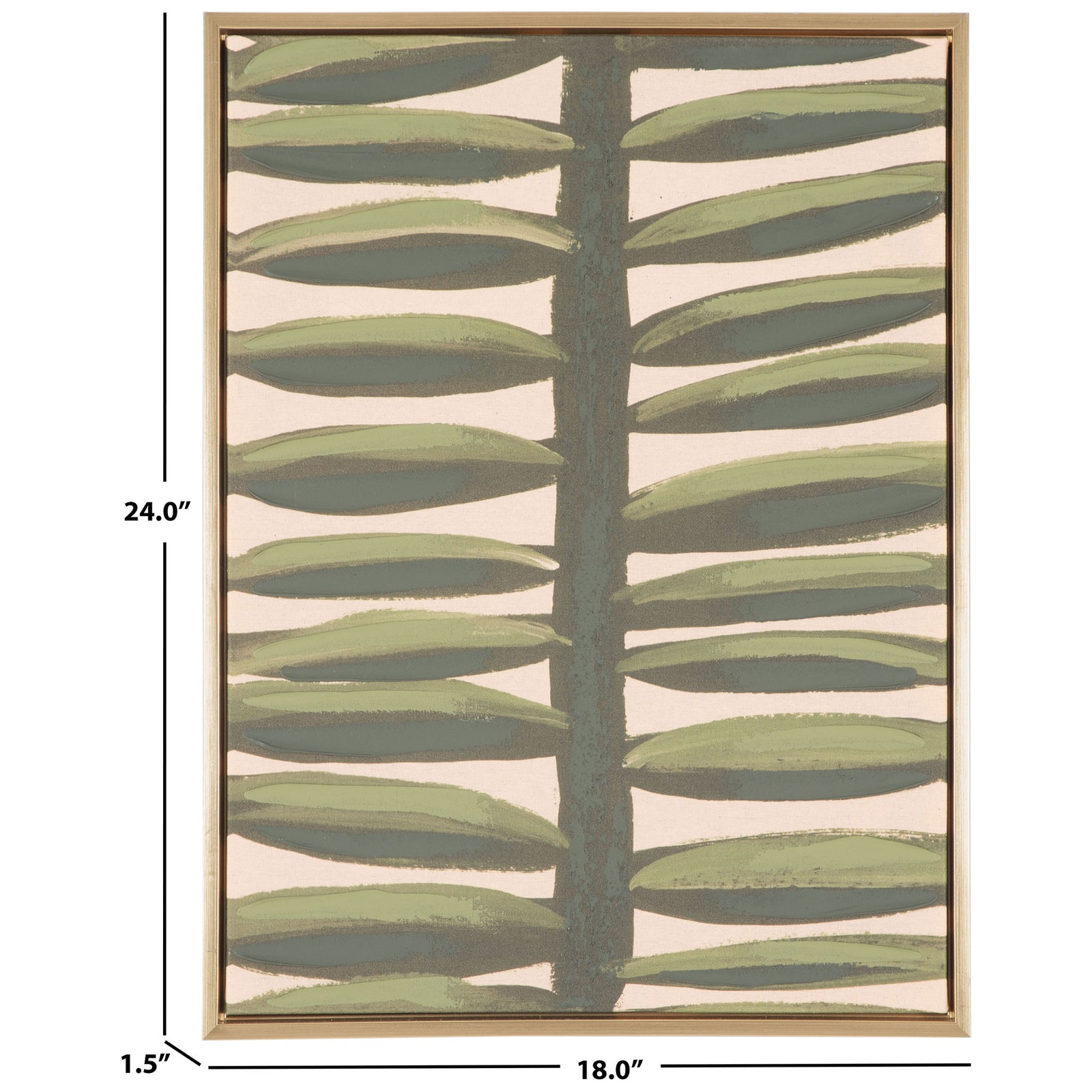 Gold-framed botanical art measures 18 inches wide, 24 inches high, and 1.5 inches deep. || WLA2075A || dimension_studio