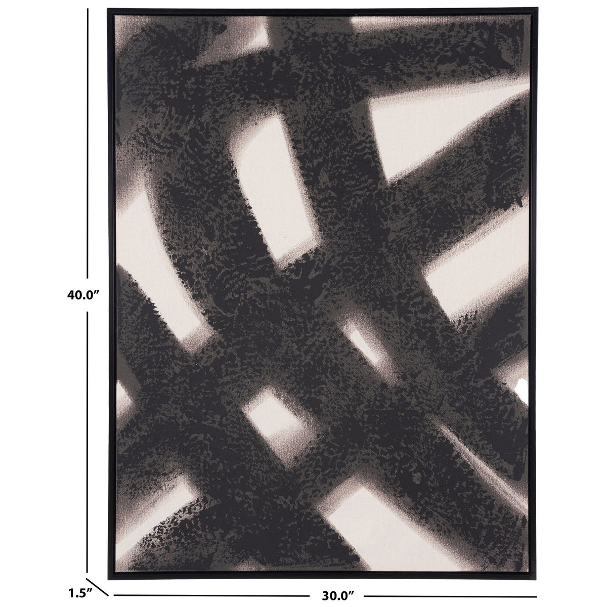 Black-and-cream abstract art measures 30 inches wide, 40 inches high, and 1.5 inches deep || WLA2076A || dimension_studio