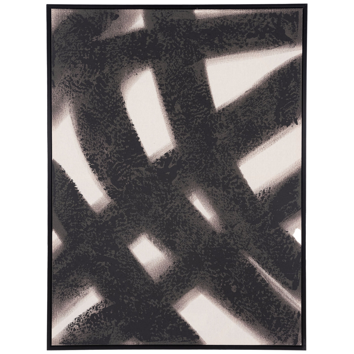 Sweeping, textured black strokes overlap a cream ground inside a slim black frame || WLA2076A || front_studio